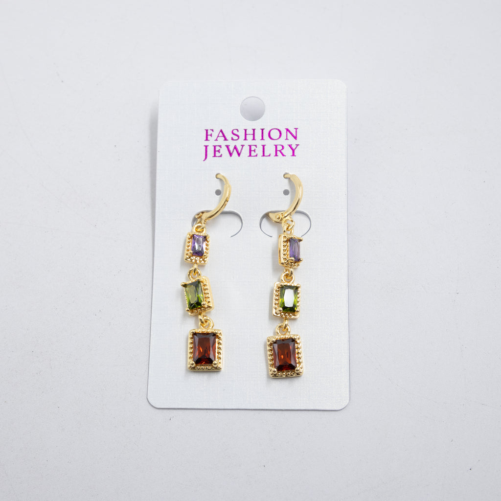 Aretes Largos Dorados con piedras M4 Oro Laminado