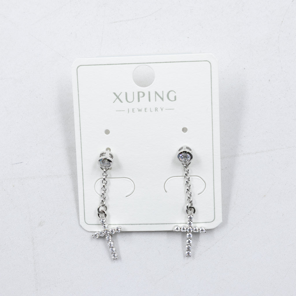 Aretes Plateados con Piedras Xuping M7 Oro Laminado