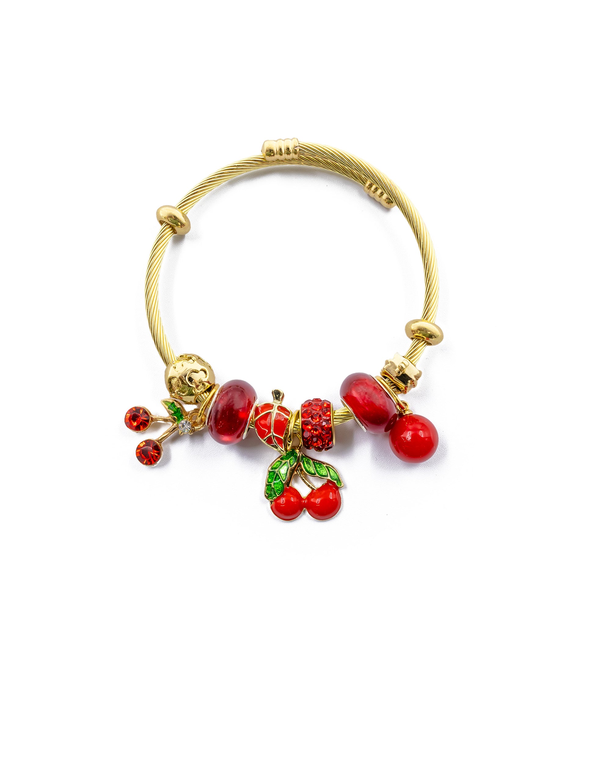 PULSERA DE PERLAS CON DIJE DE FRUTAS - M5 ORO LAMINADO