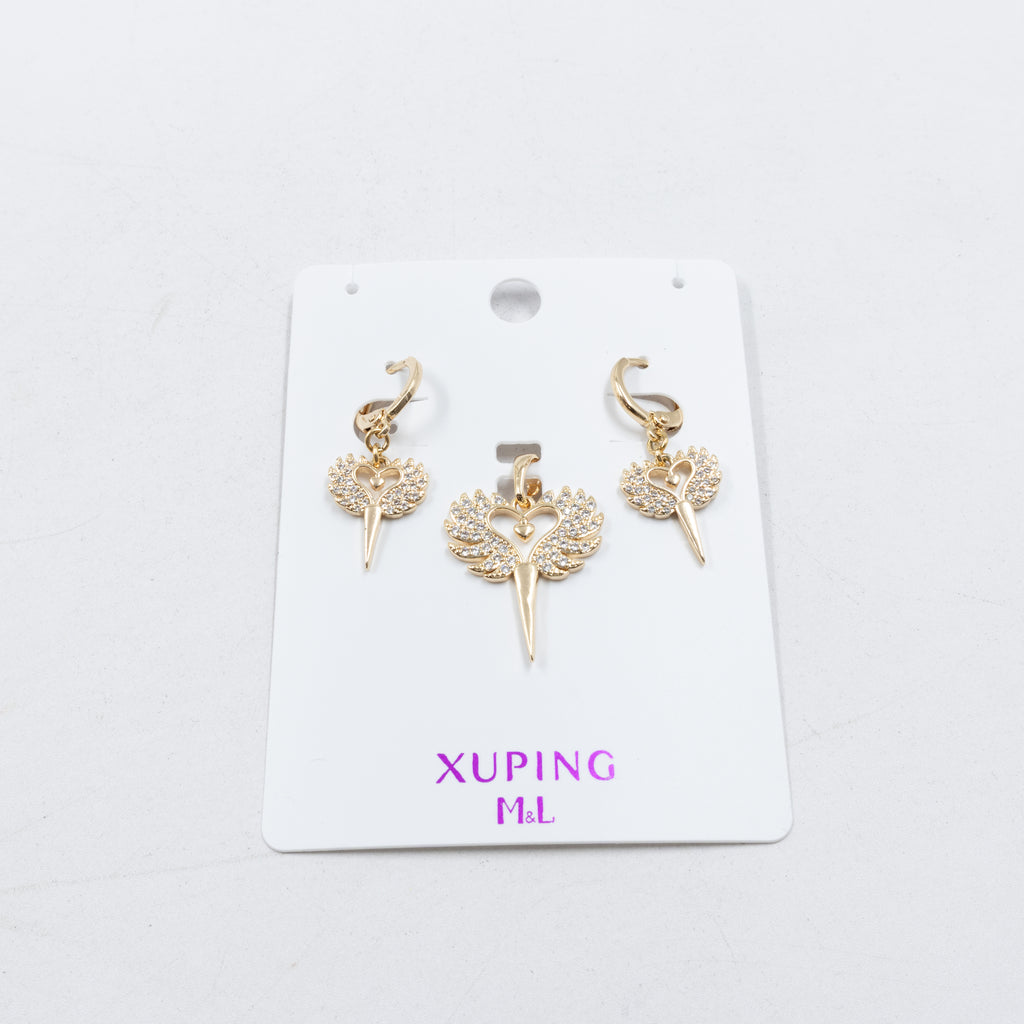 Conjunto de de Aretes y Dije M8 Oro Laminado