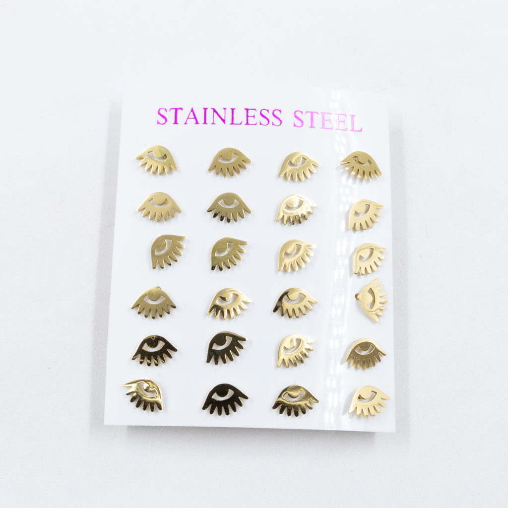 Paquete de 12 Pares de Aretes Dorados M9 Acero Inoxidable