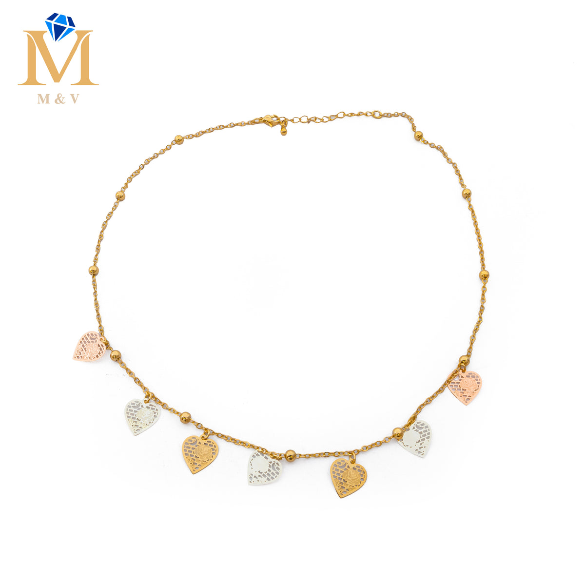 Collares Dorados con dijes de tres colores M1 Oro Laminado