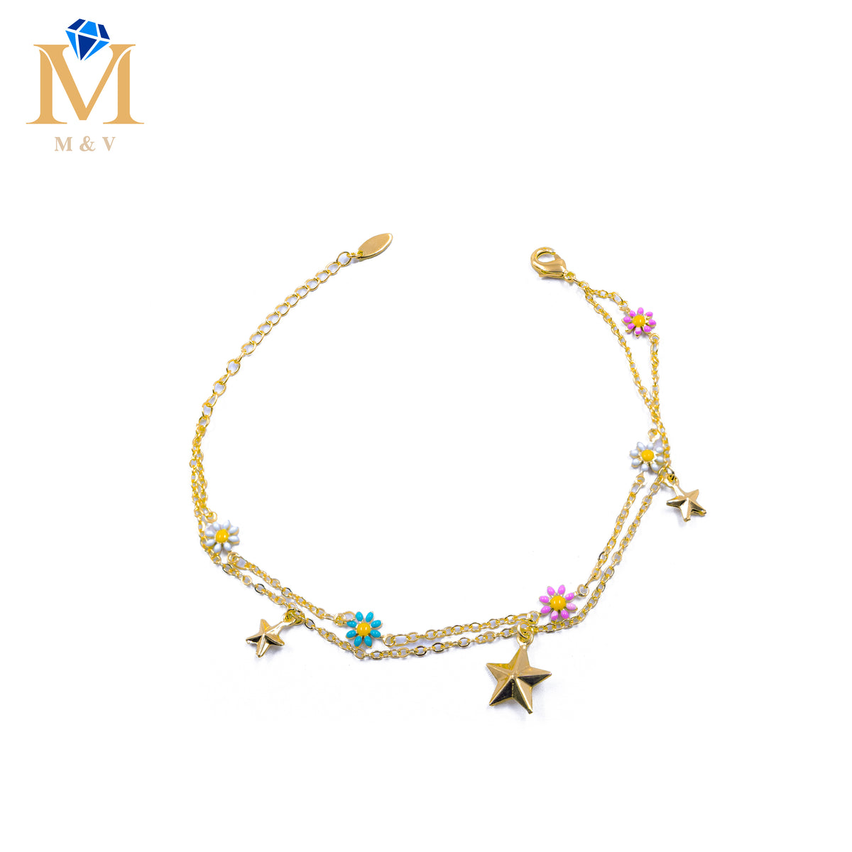 Tobillera Dorada con piedras M3 Oro Laminado