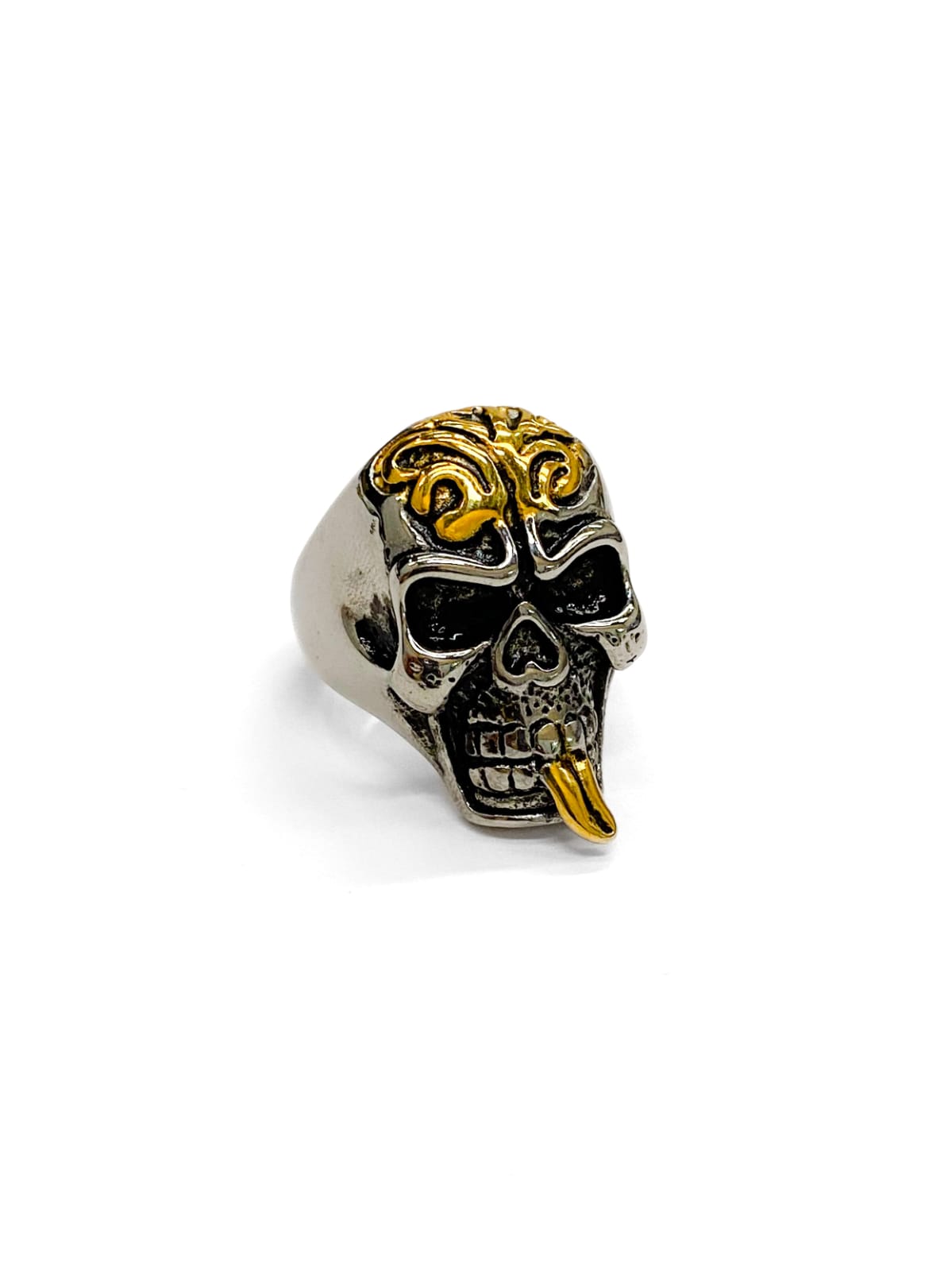 Anillo Calavera Plateado y Dorado Acero Inoxidable M17