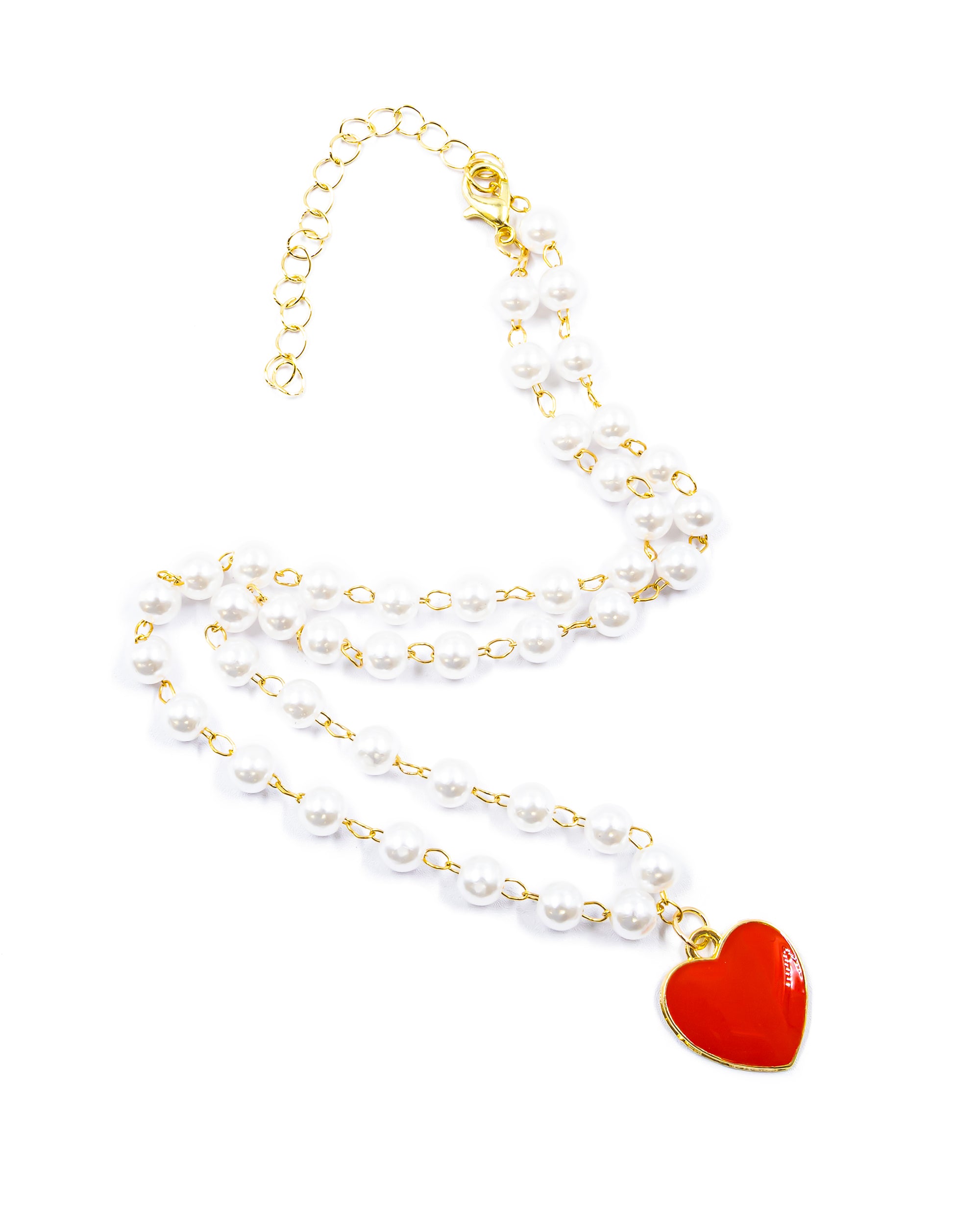 Collar de Perlas con dije de Corazón M2- Oro laminado