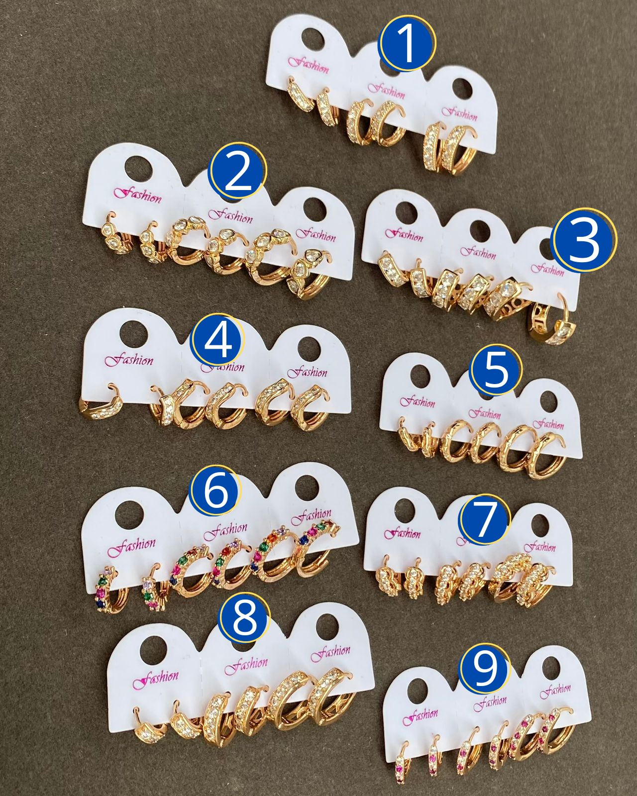Paquete de 3 pares de Aretes Dorados M9 Oro Laminado 02/03/26