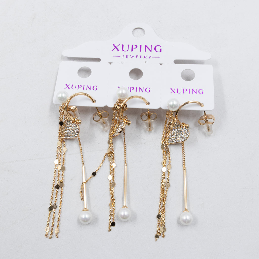 Paquete de tres pares de Aretes Dorados Xuping con piedras M6 Oro Laminado