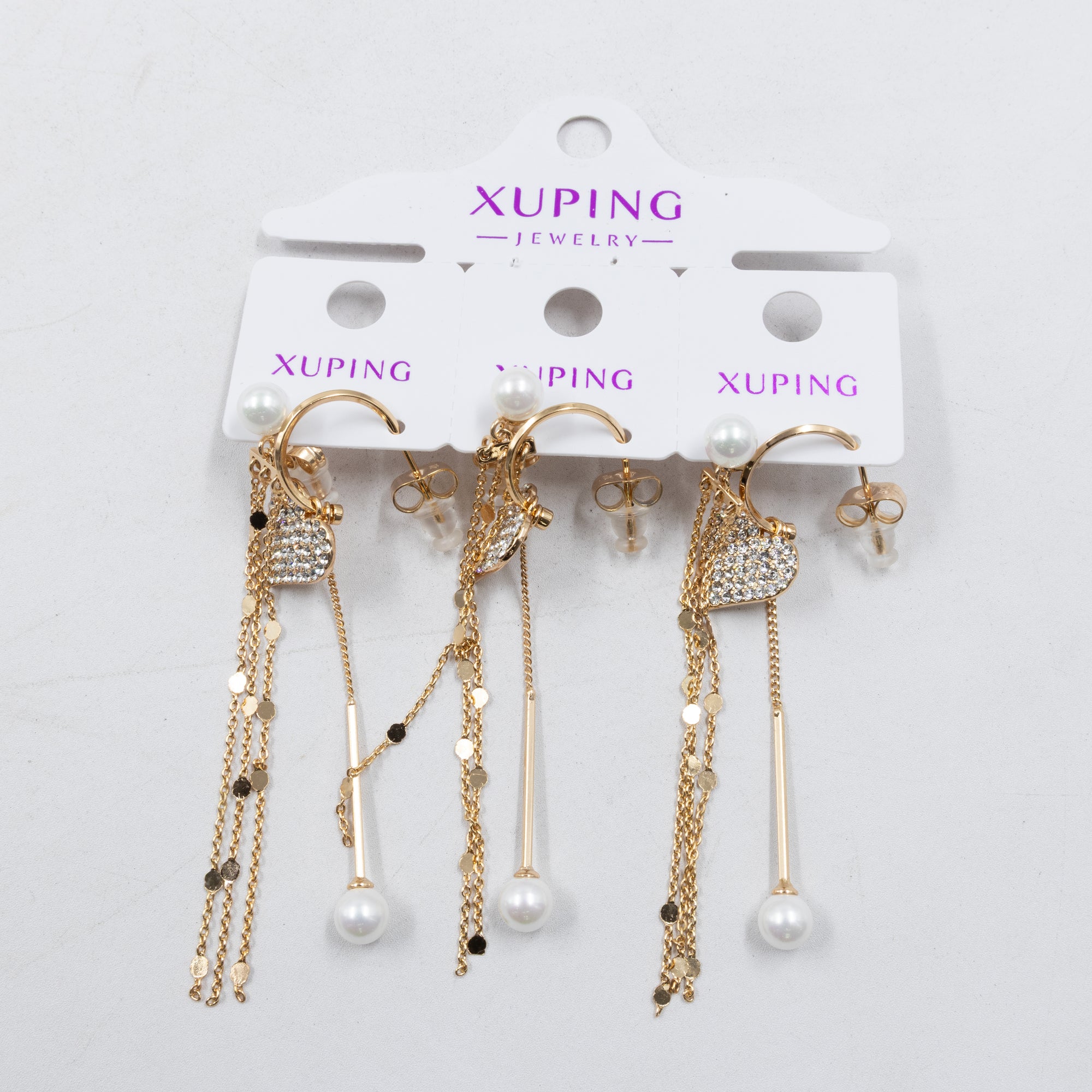 Paquete de tres pares de Aretes Dorados Xuping con piedras M6 Oro Laminado