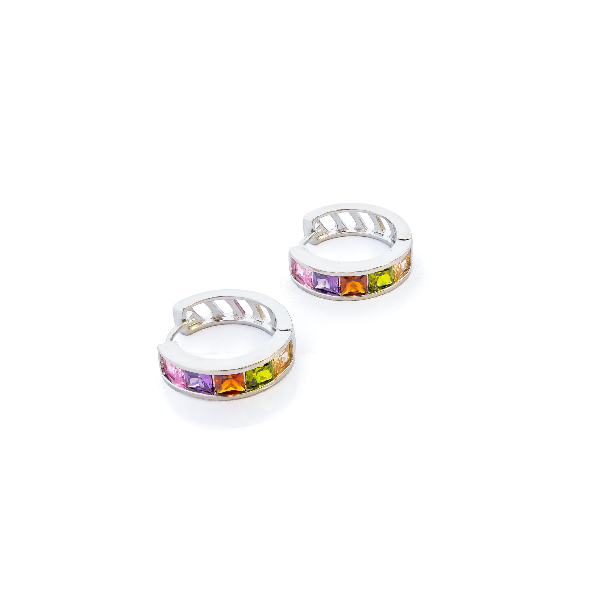 Aretes Plateados Huggies con Piedras De Color M4 Oro Laminado