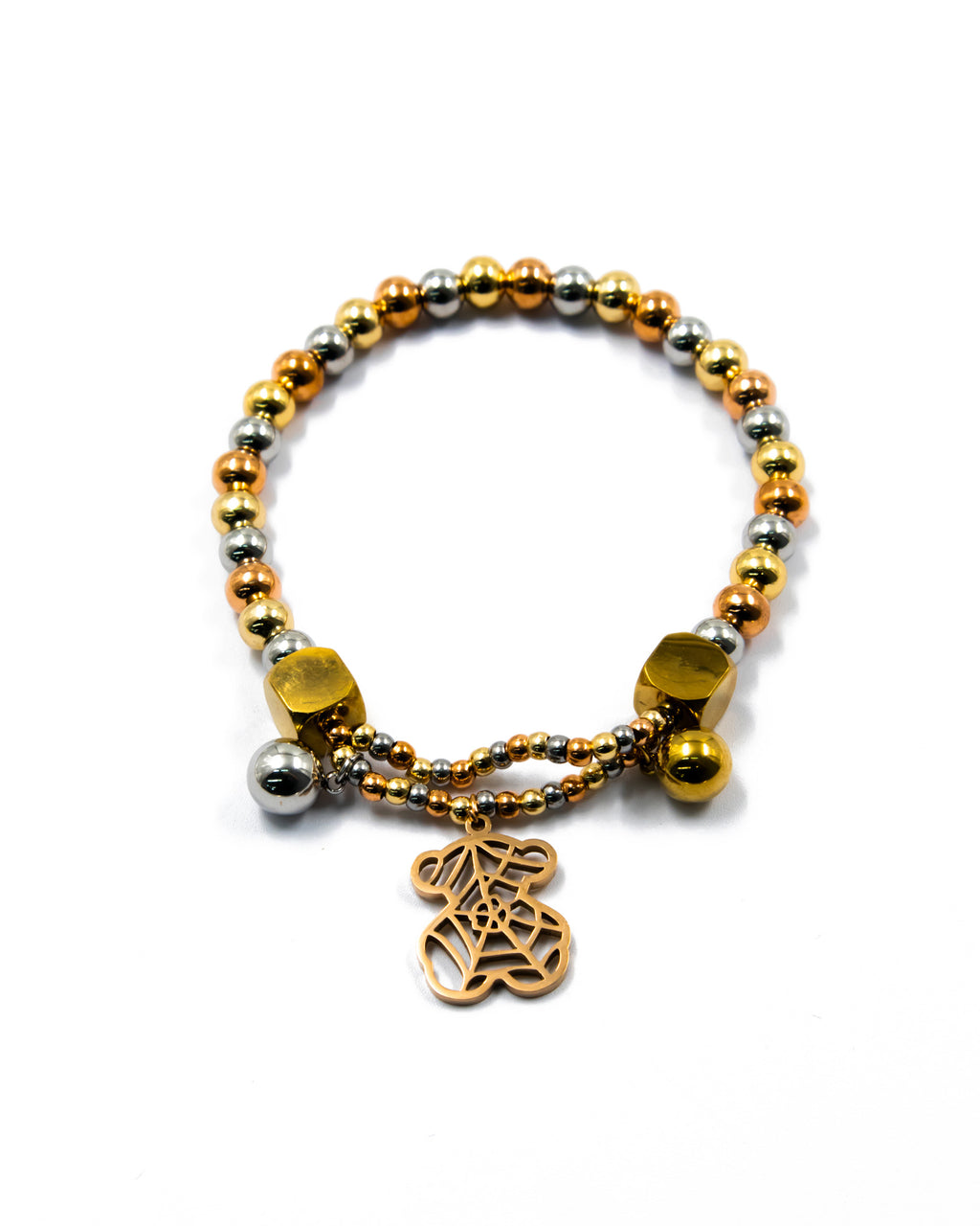 Pulsera de cuentas con dije de Oso - M2 Oro Laminado