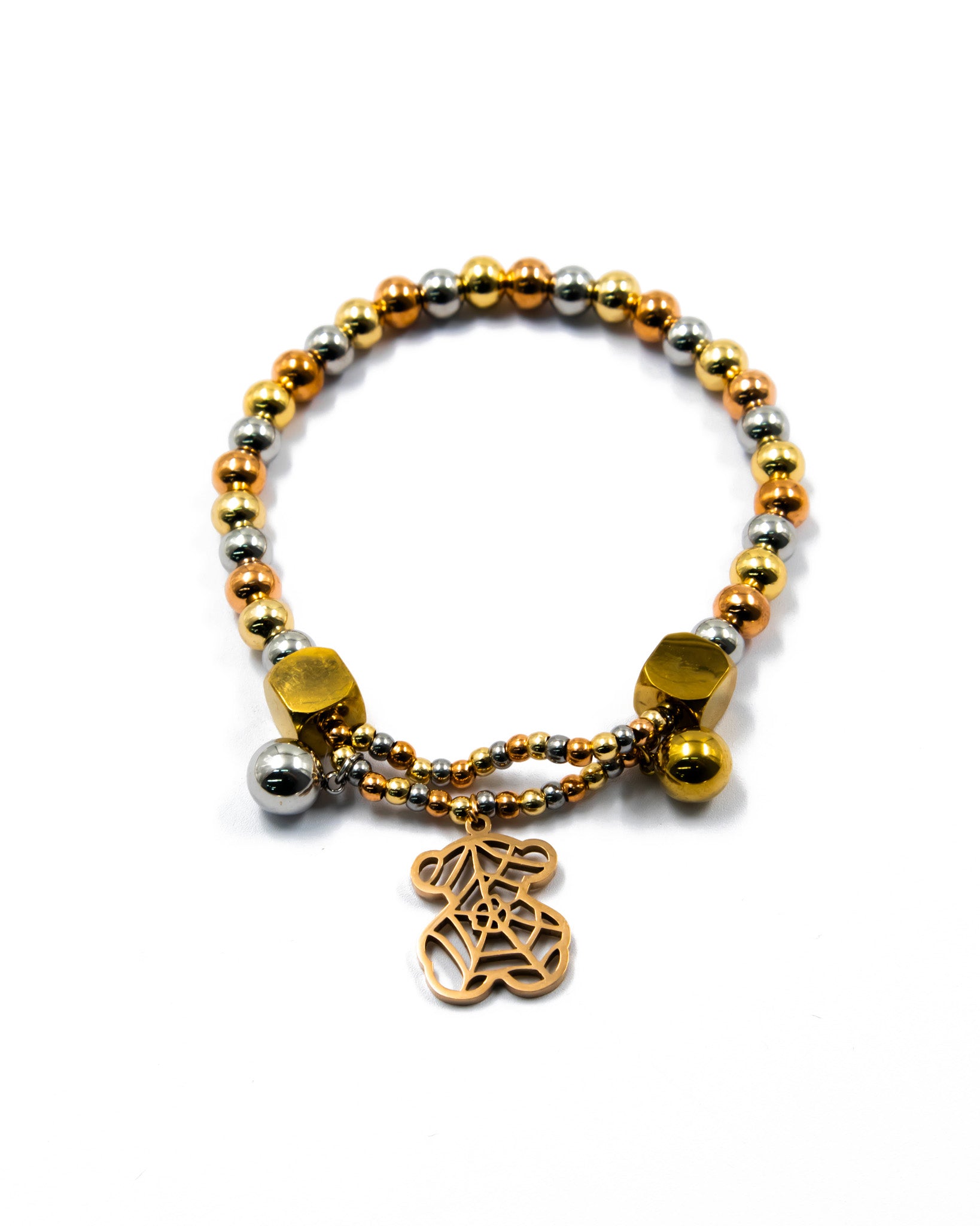 Pulsera de cuentas con dije de Oso - M2 Oro Laminado