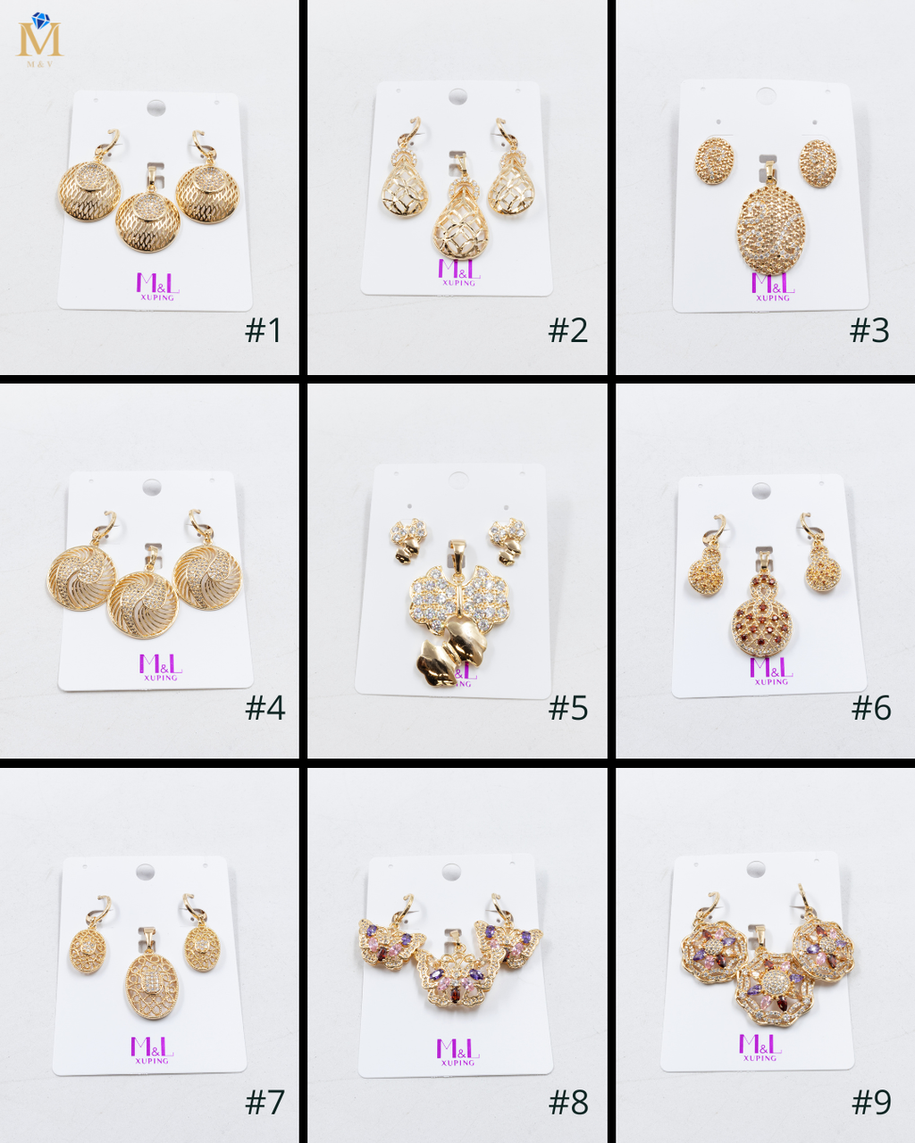 Conjunto de de Aretes y Dije M5 Oro Laminado