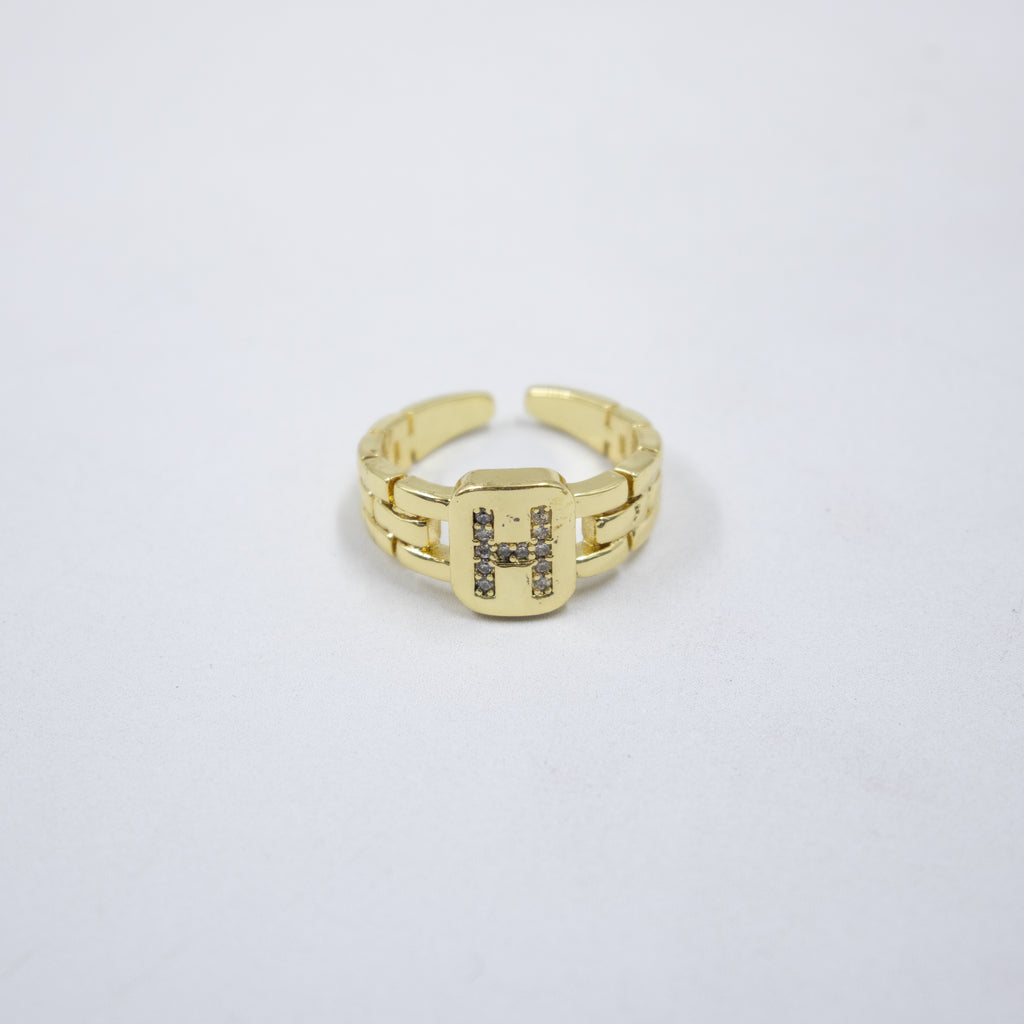 Anillos Dorados Ajustables De Letras con piedras M1 Oro Laminado