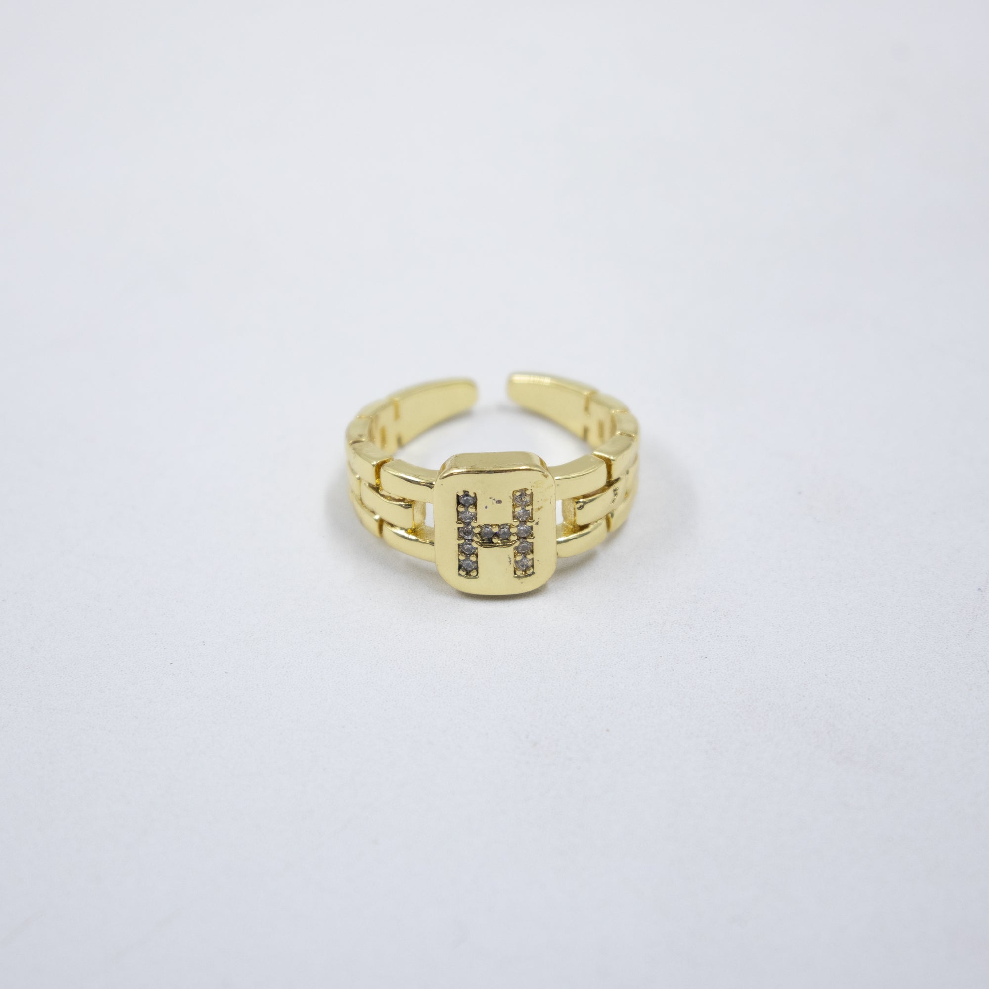 Anillos Dorados Ajustables De Letras con piedras M1 Oro Laminado