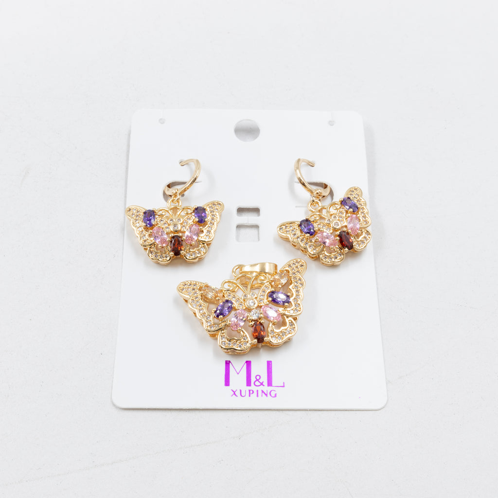 Conjunto de de Aretes y Dije M1 Oro Laminado