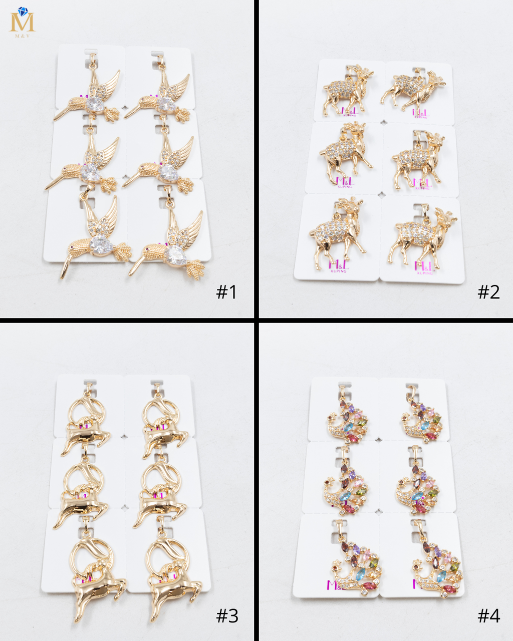 Paquete de 6 dijes con Piedras Oro Rosado  M8 Oro Laminado