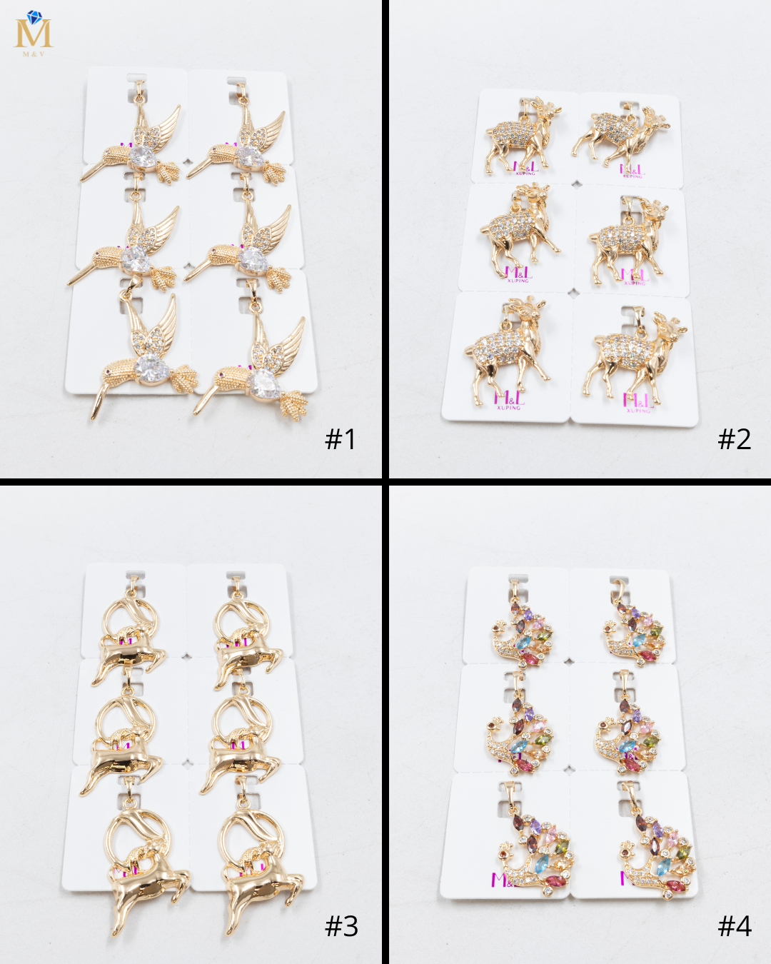 Paquete de 6 dijes con Piedras Oro Rosado  M8 Oro Laminado
