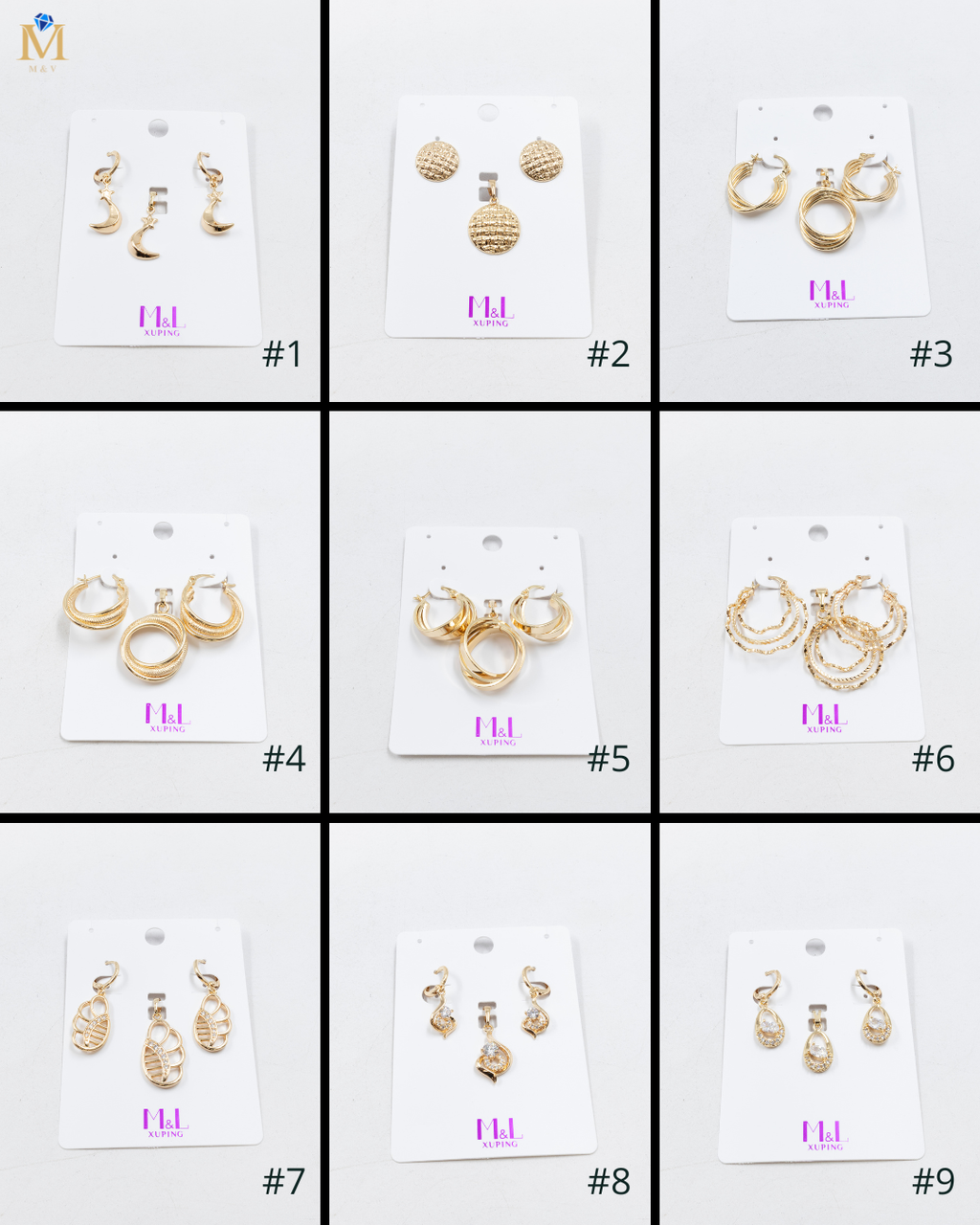 Conjunto de de Aretes y Dije M6 Oro Laminado