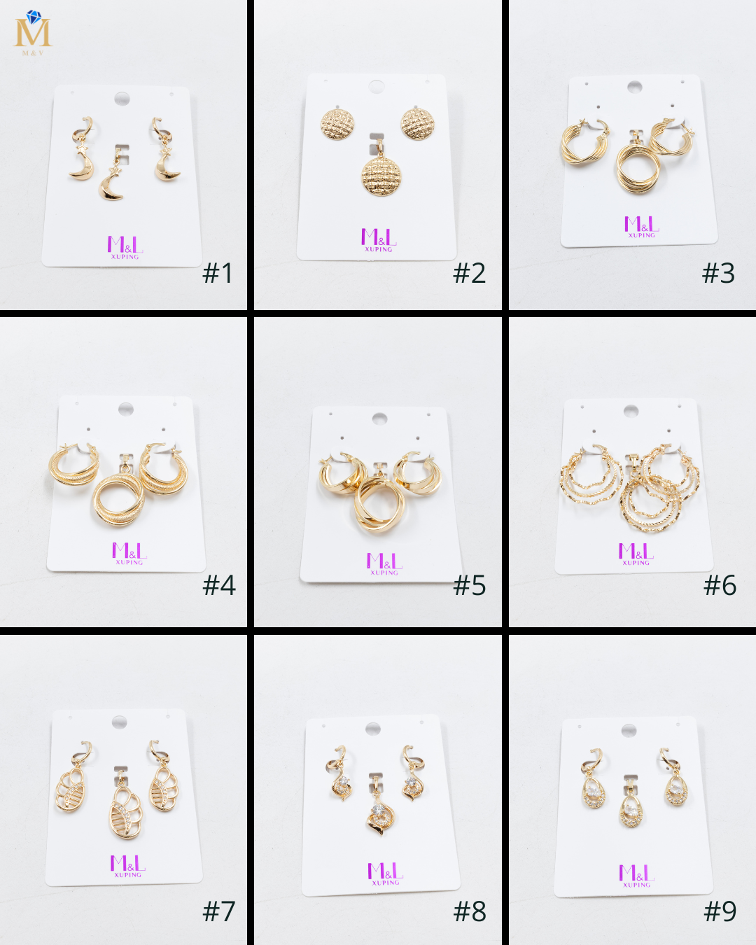 Conjunto de de Aretes y Dije M6 Oro Laminado