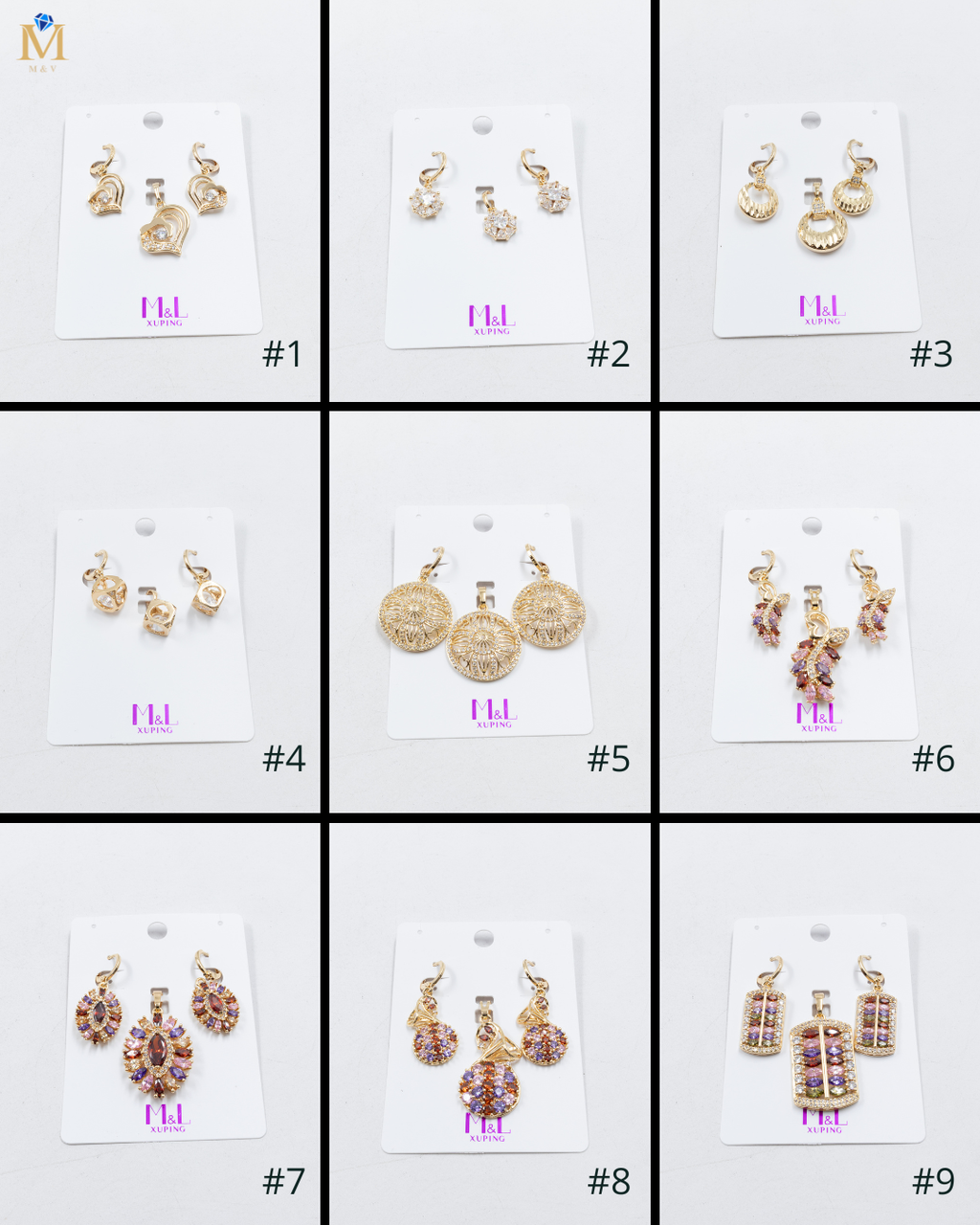 Conjunto de de Aretes y Dije M9 Oro Laminado