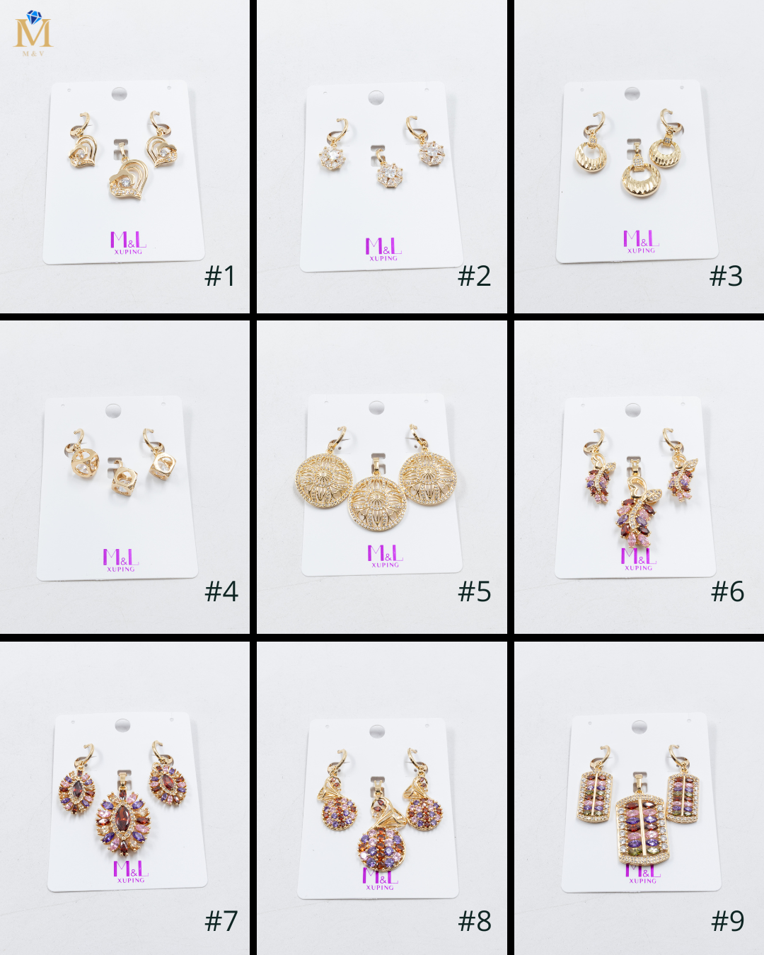 Conjunto de de Aretes y Dije M9 Oro Laminado