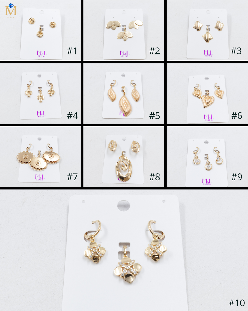 Conjunto de de Aretes y Dije M4 Oro Laminado