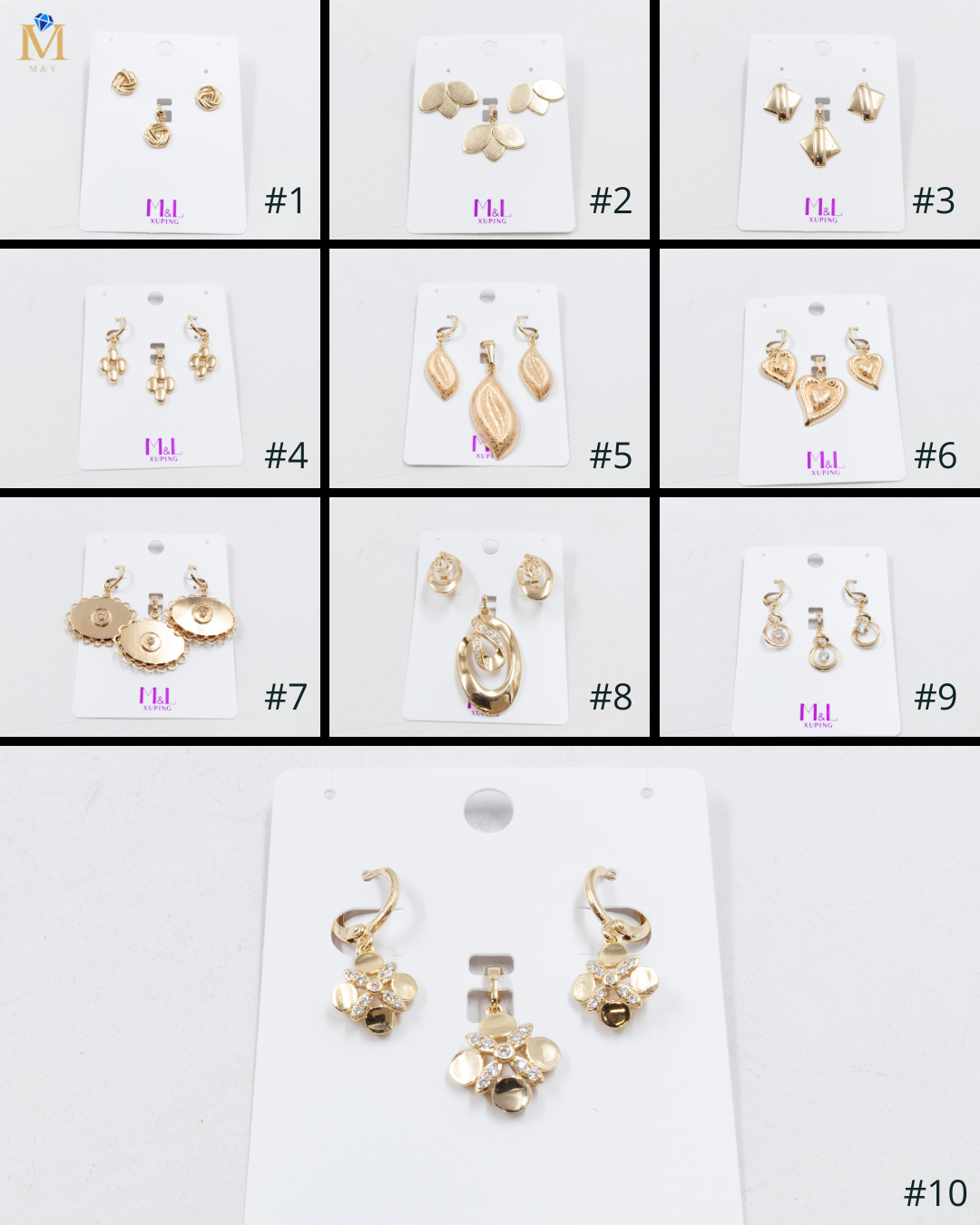 Conjunto de de Aretes y Dije M4 Oro Laminado