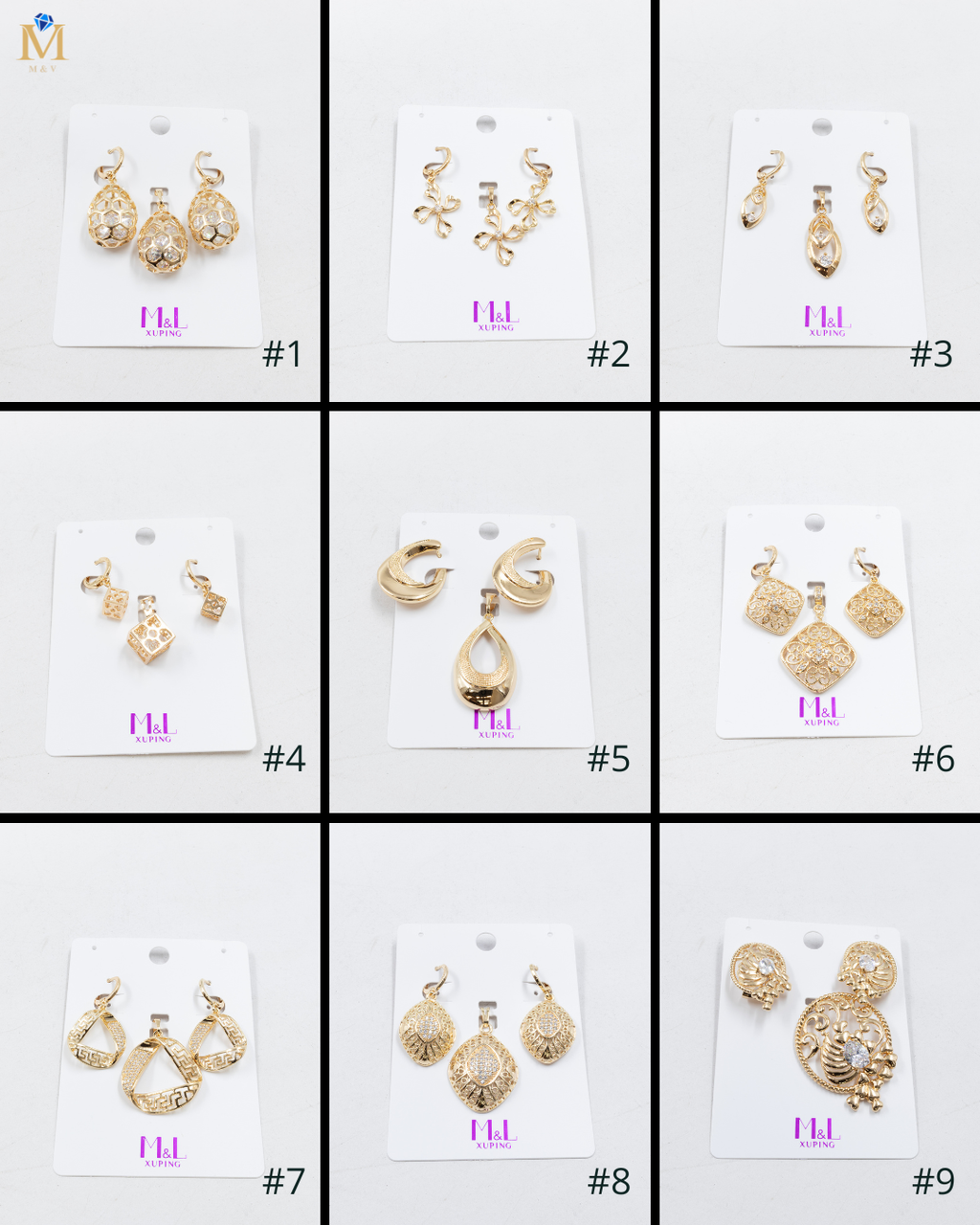 Conjunto de de Aretes y Dije M3 Oro Laminado