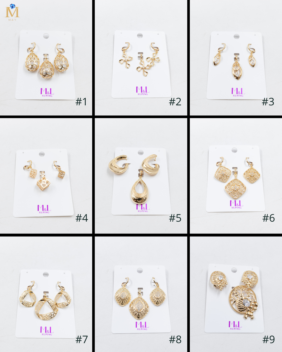 Conjunto de de Aretes y Dije M3 Oro Laminado