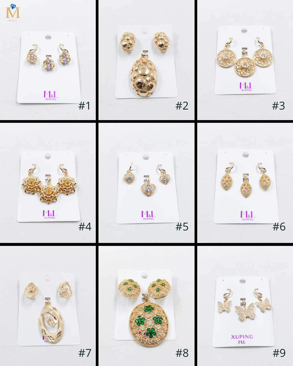 Conjunto de de Aretes y Dije M11 Oro Laminado