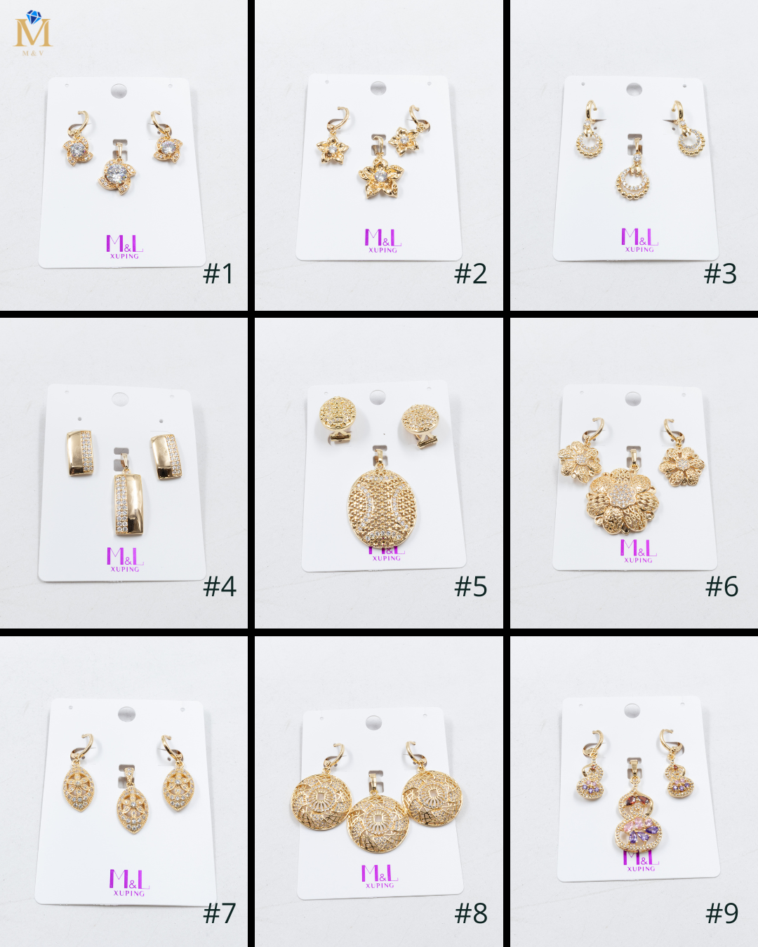 Conjunto de de Aretes y Dije M10 Oro Laminado