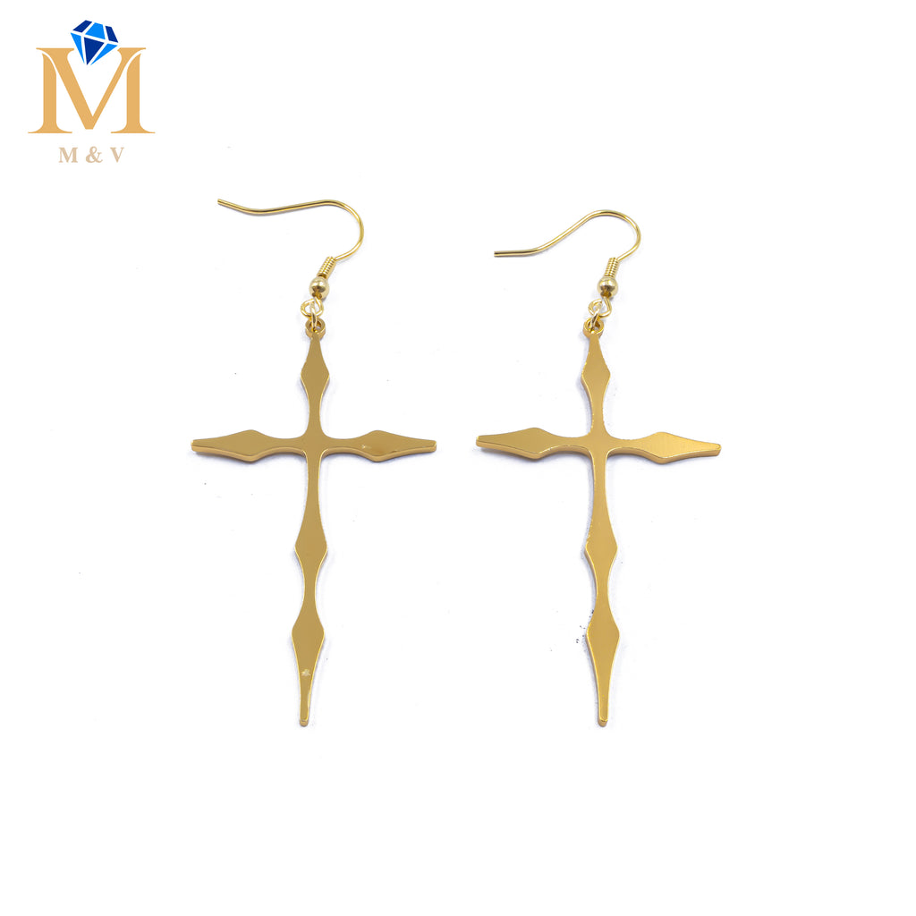 Aretes Dorados de cruz M1 Acero Inoxidable