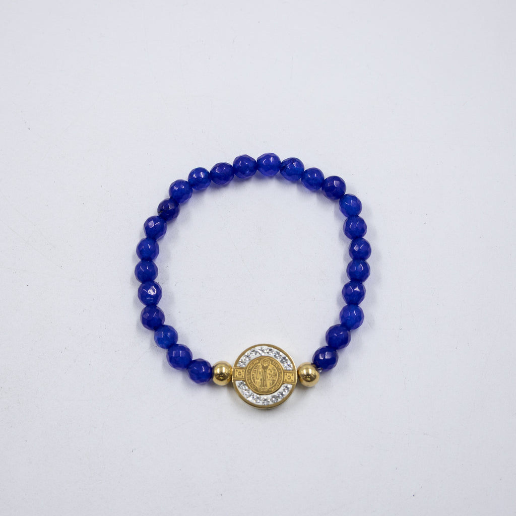 Pulseras De cuentas azules con Dije M1 Oro Laminado