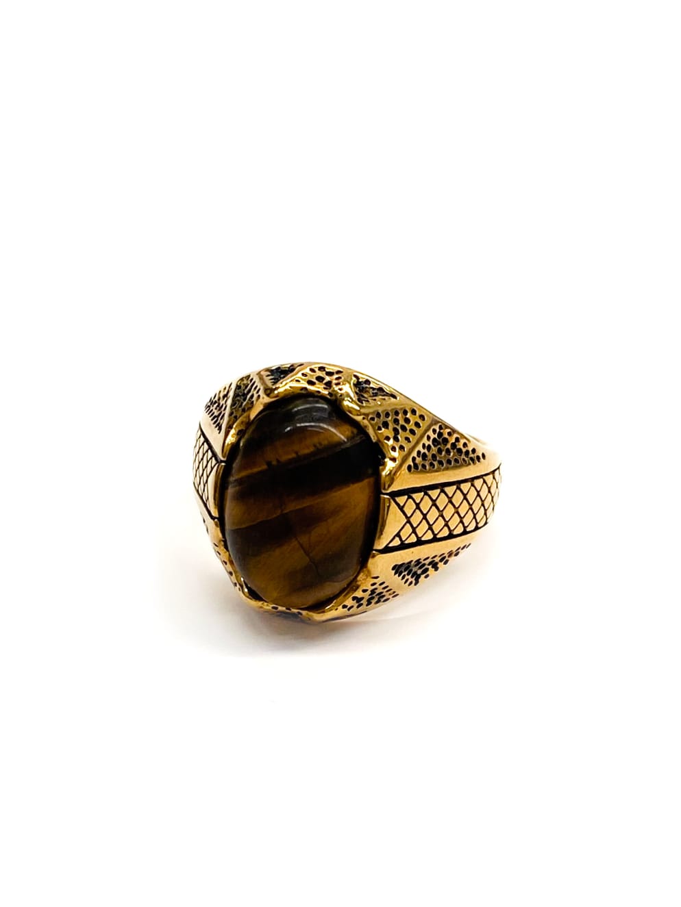 Anillo Piedra Redonda Dorado y Plateado M2 Acero Inoxidable