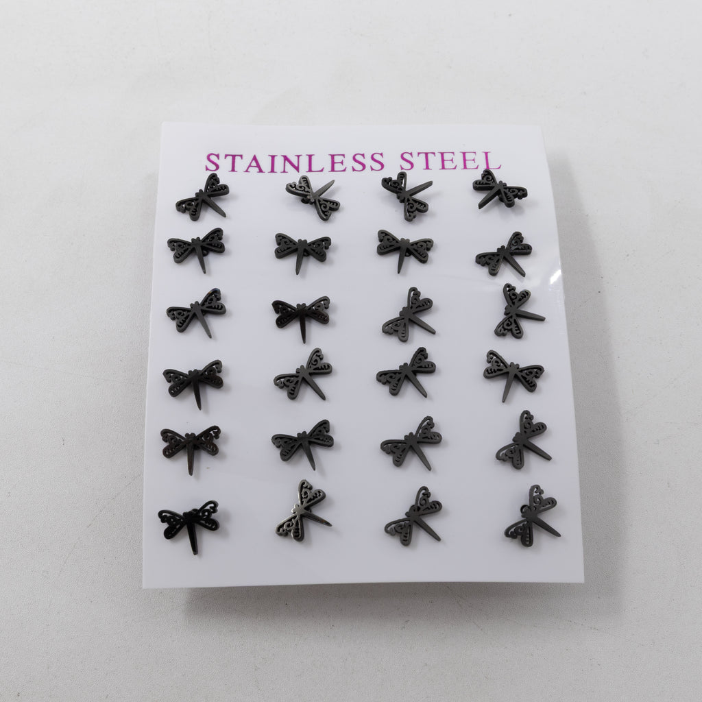 Paquete de 12 Pares de Aretes color Negro M1 Acero Inoxidable
