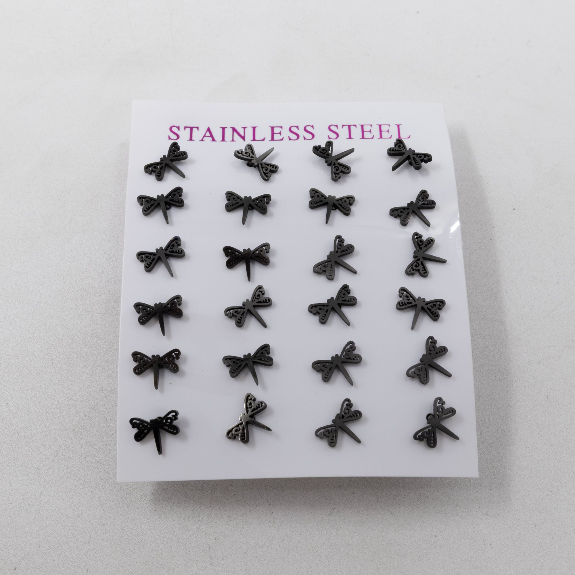 Paquete de 12 Pares de Aretes color Negro M1 Acero Inoxidable