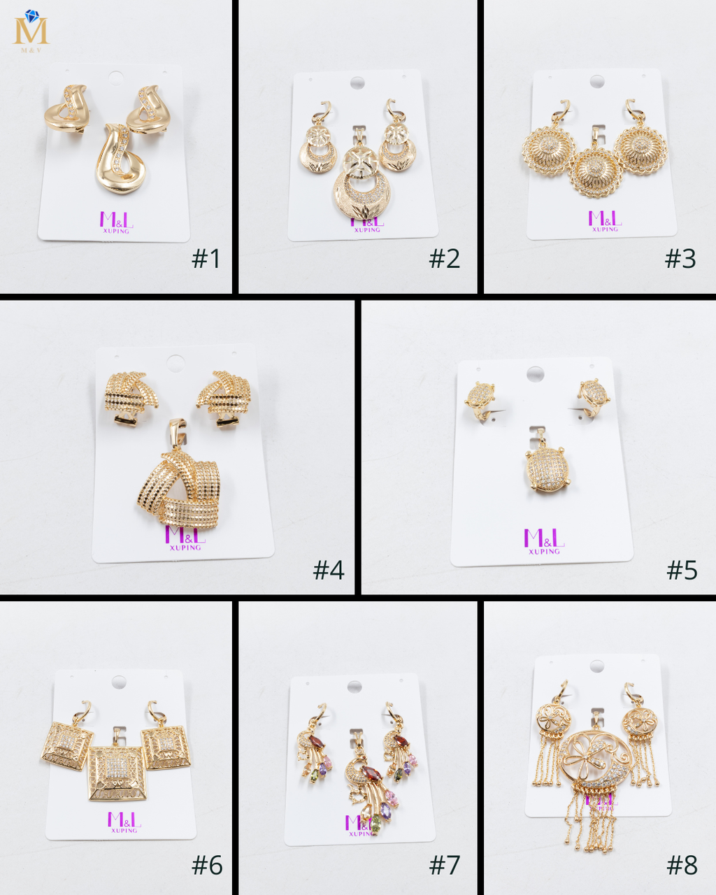 Conjunto de de Aretes y Dije M7 Oro Laminado