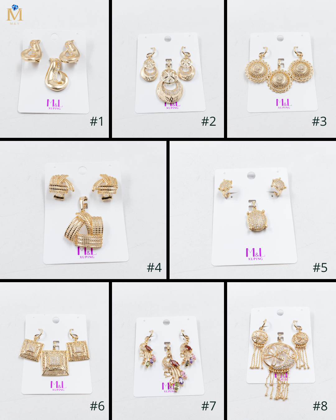 Conjunto de de Aretes y Dije M7 Oro Laminado