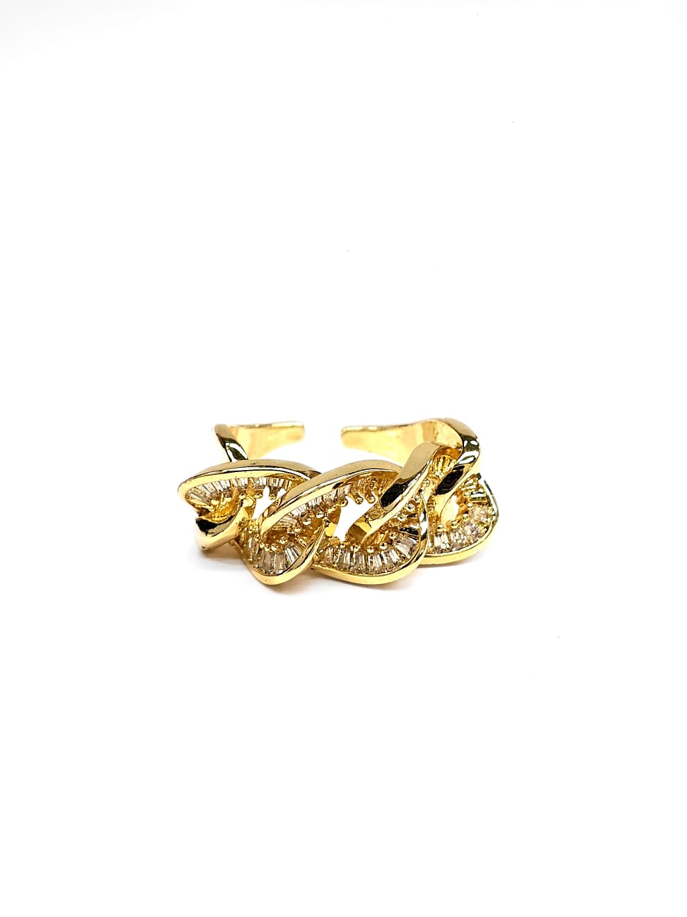 Anillo Dorado Ajustable con Pedreria Blanca Oro Laminado