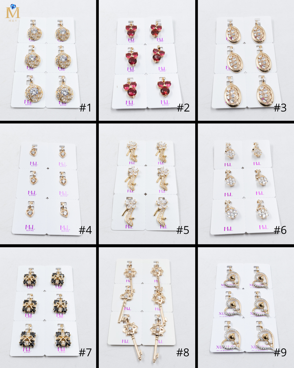 Paquete de 6 dijes con Piedras Oro Rosado  M1 Oro Laminado