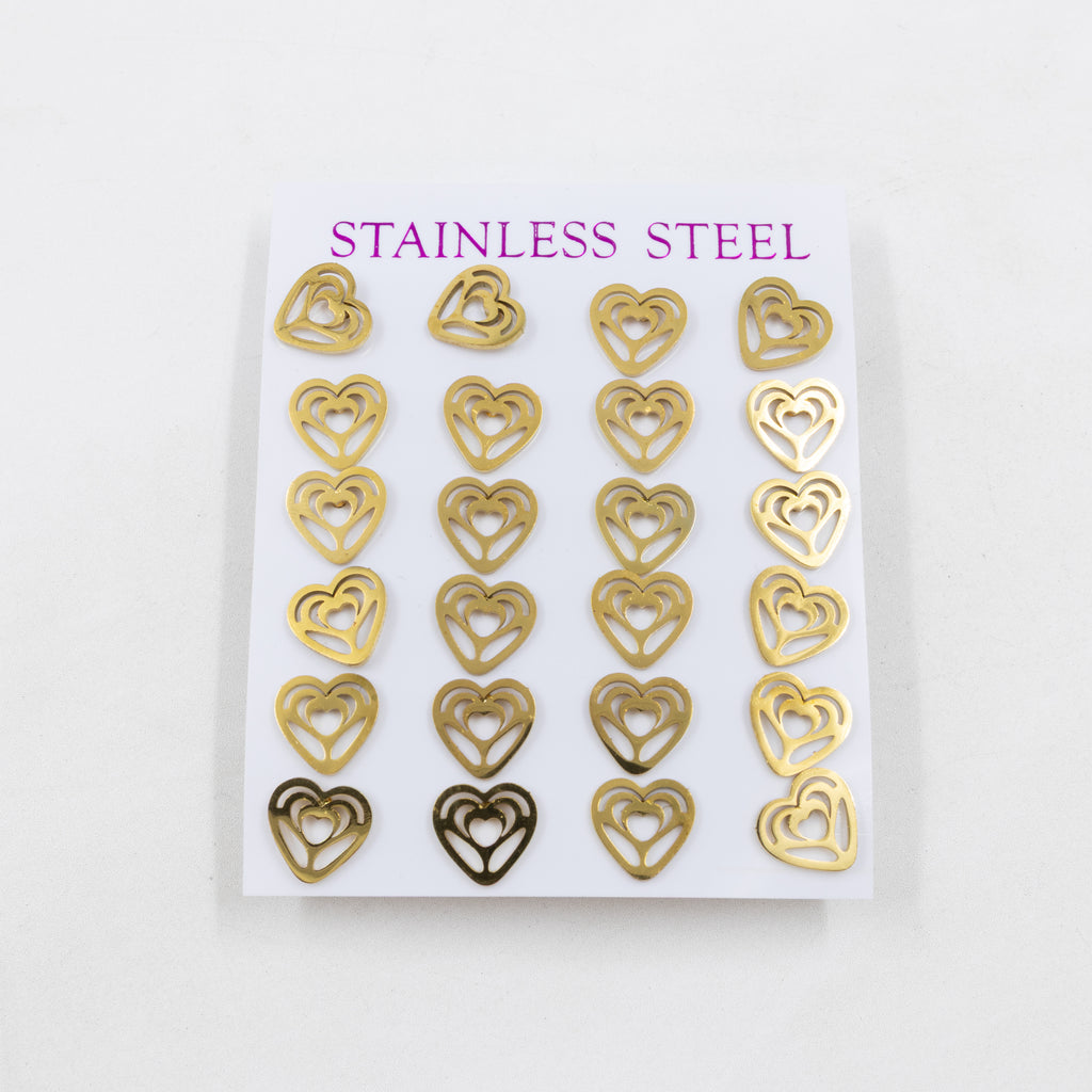 Paquete de 12 Pares de Aretes Dorados M6 Acero Inoxidable