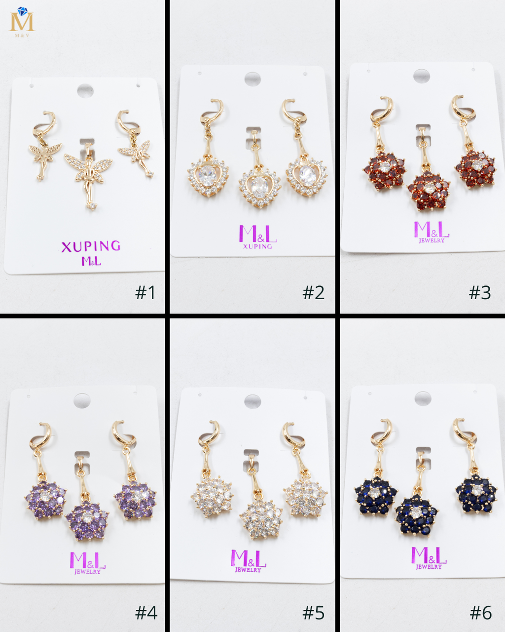 Conjunto de de Aretes y Dije M2 Oro Laminado