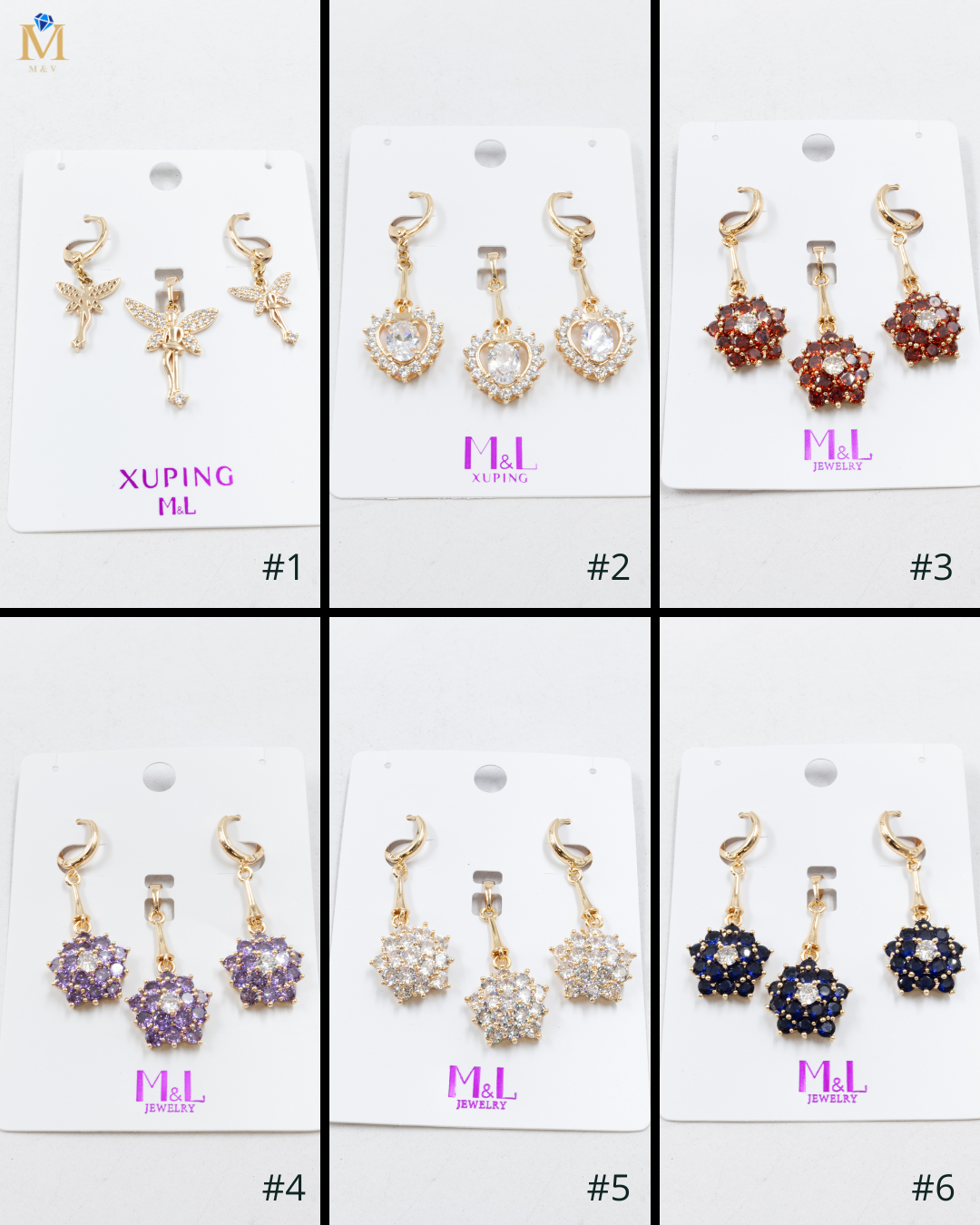 Conjunto de de Aretes y Dije M2 Oro Laminado