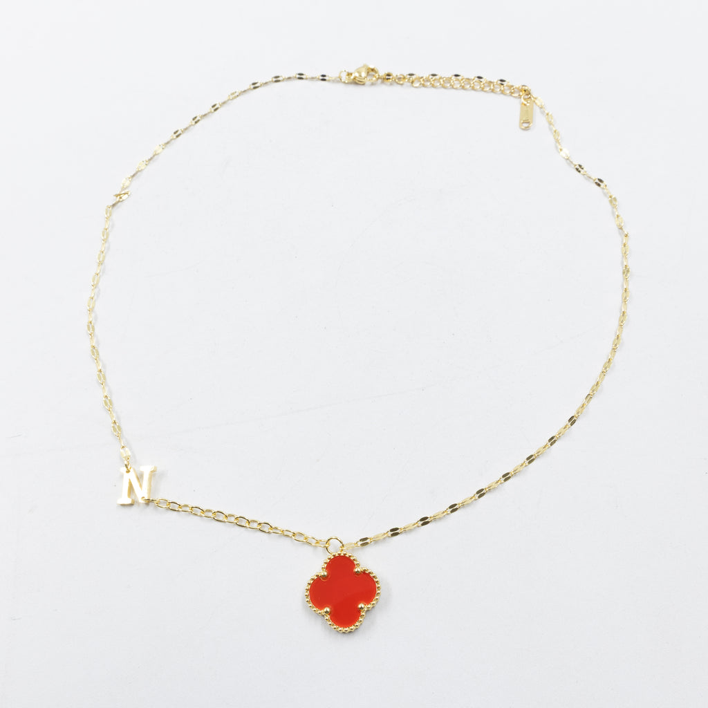 Collares Dorados con dijes de letra L, M, N y dije de Trebol M4 Oro Laminado