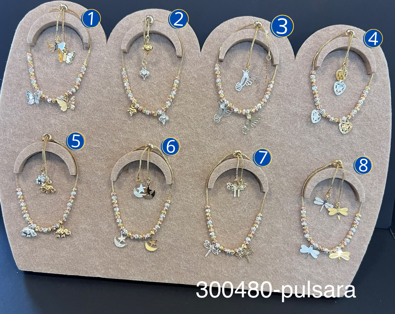 [13/AGOSTO/26] Pulseras Doradas con Dije Ajustable M8 Oro Laminado