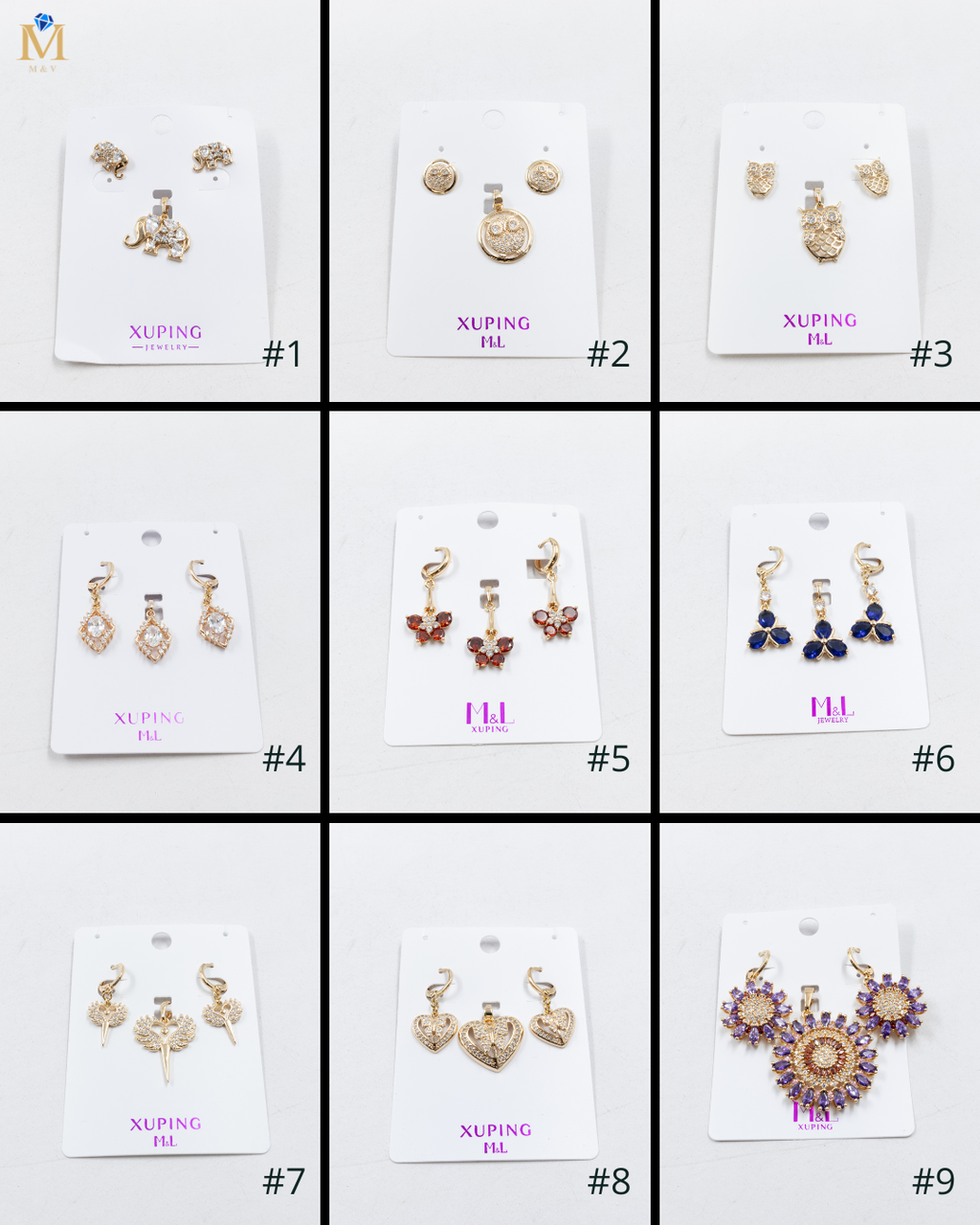 Conjunto de de Aretes y Dije M8 Oro Laminado