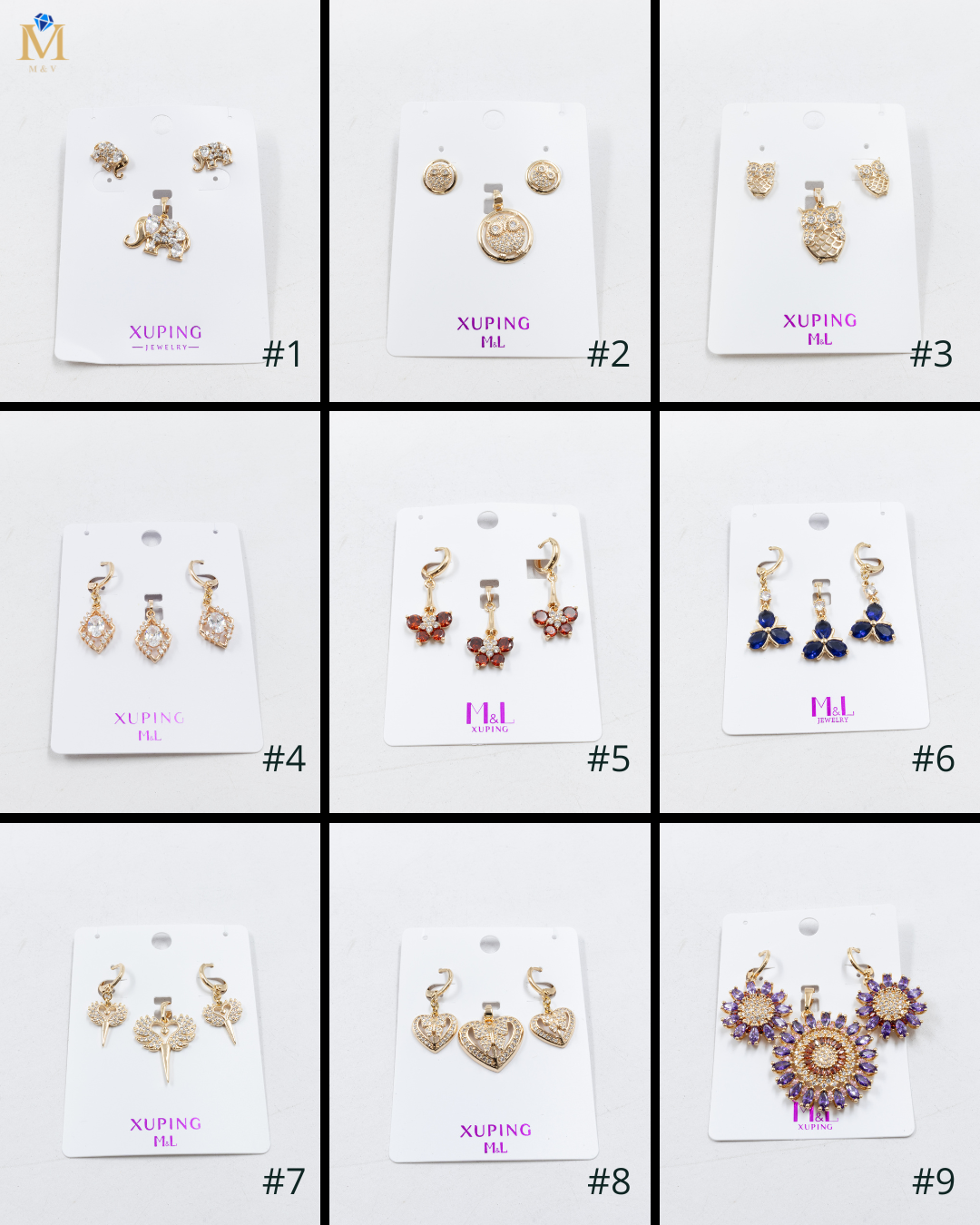 Conjunto de de Aretes y Dije M8 Oro Laminado