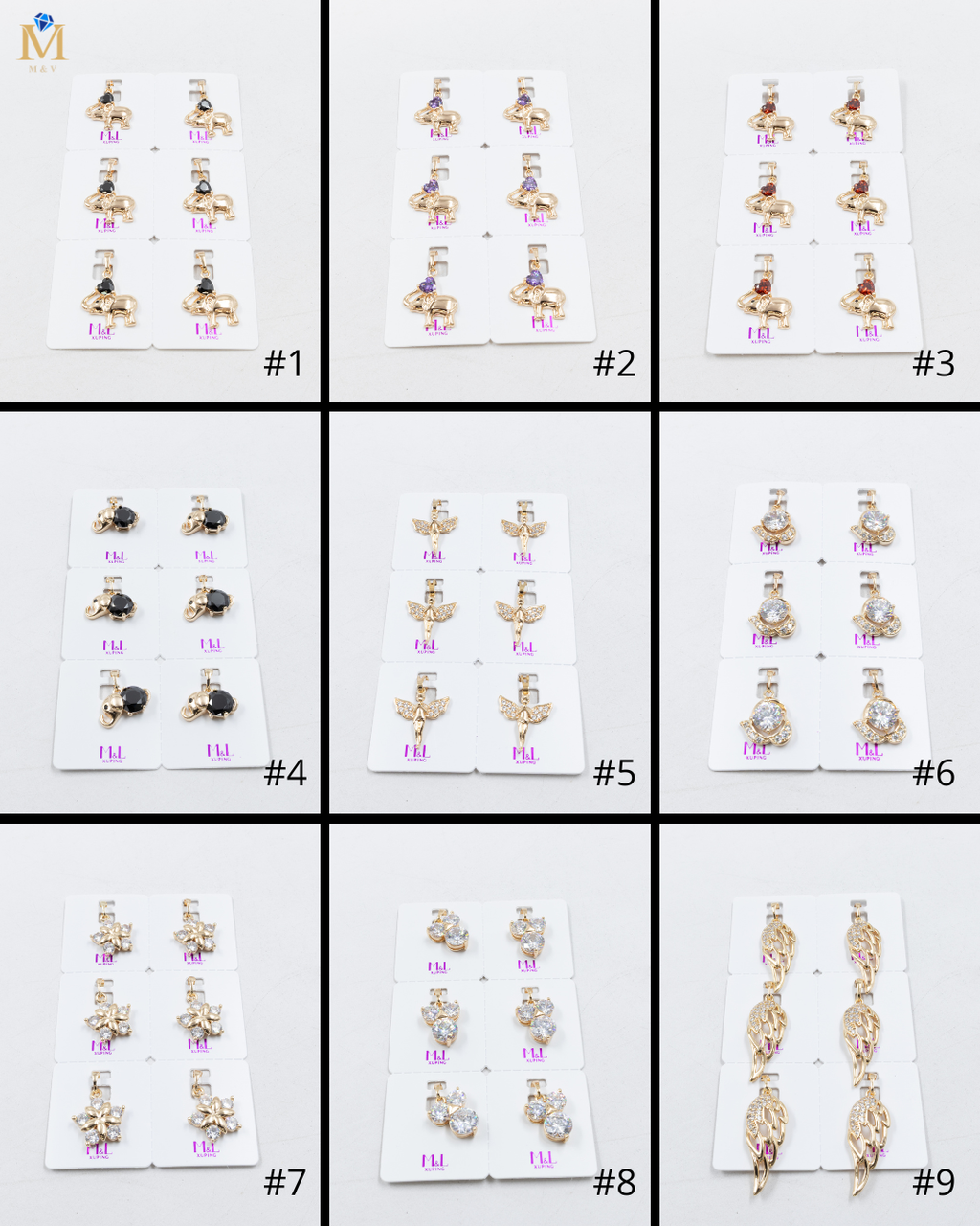 Paquete de 6 dijes con Piedras Oro Rosado  M5 Oro Laminado