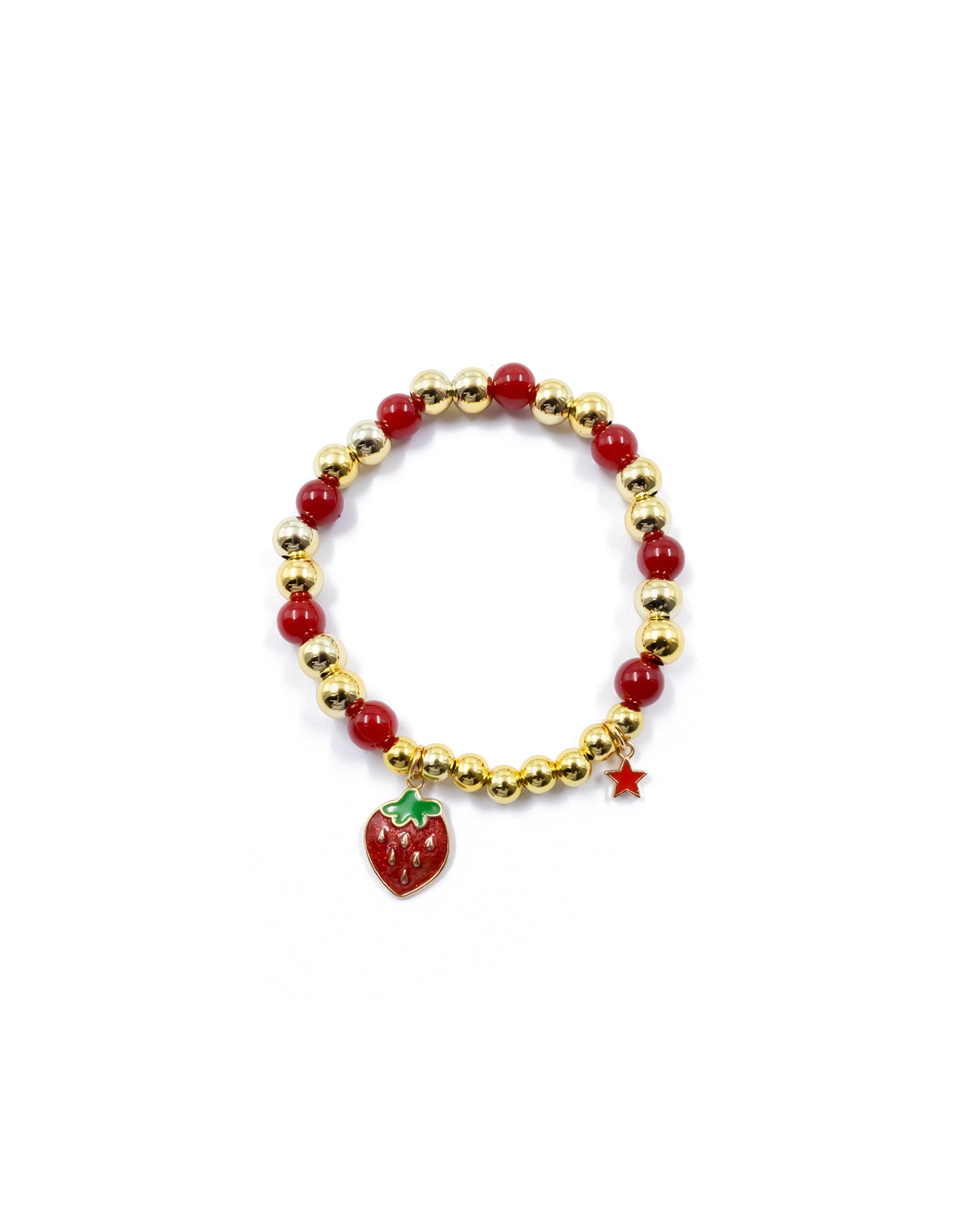 PULSERA DE PERLAS CON DIJE DE FRUTAS - M4 ORO LAMINADO