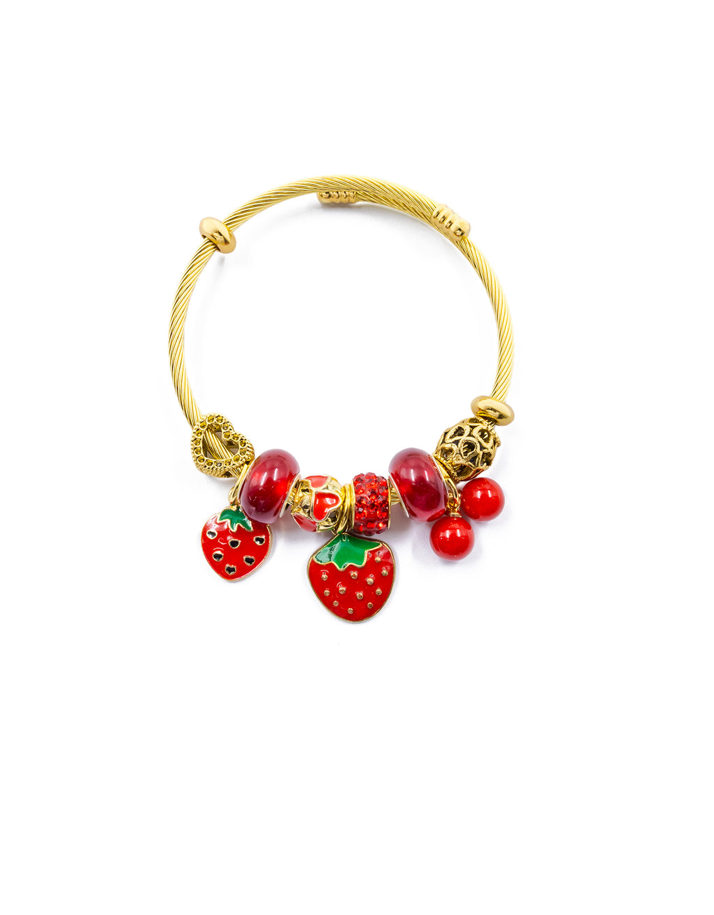 PULSERA DE PERLAS CON DIJE DE FRUTAS - M5 ORO LAMINADO